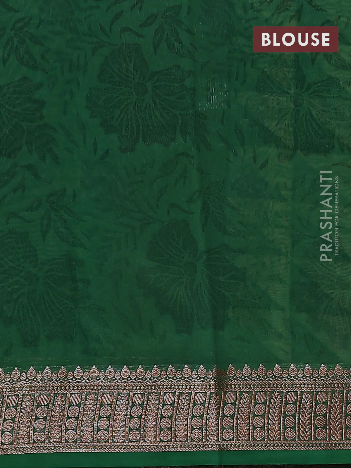 Chanderi silk cotton saree green with allover geometric prints and banarasi style border - Image 4