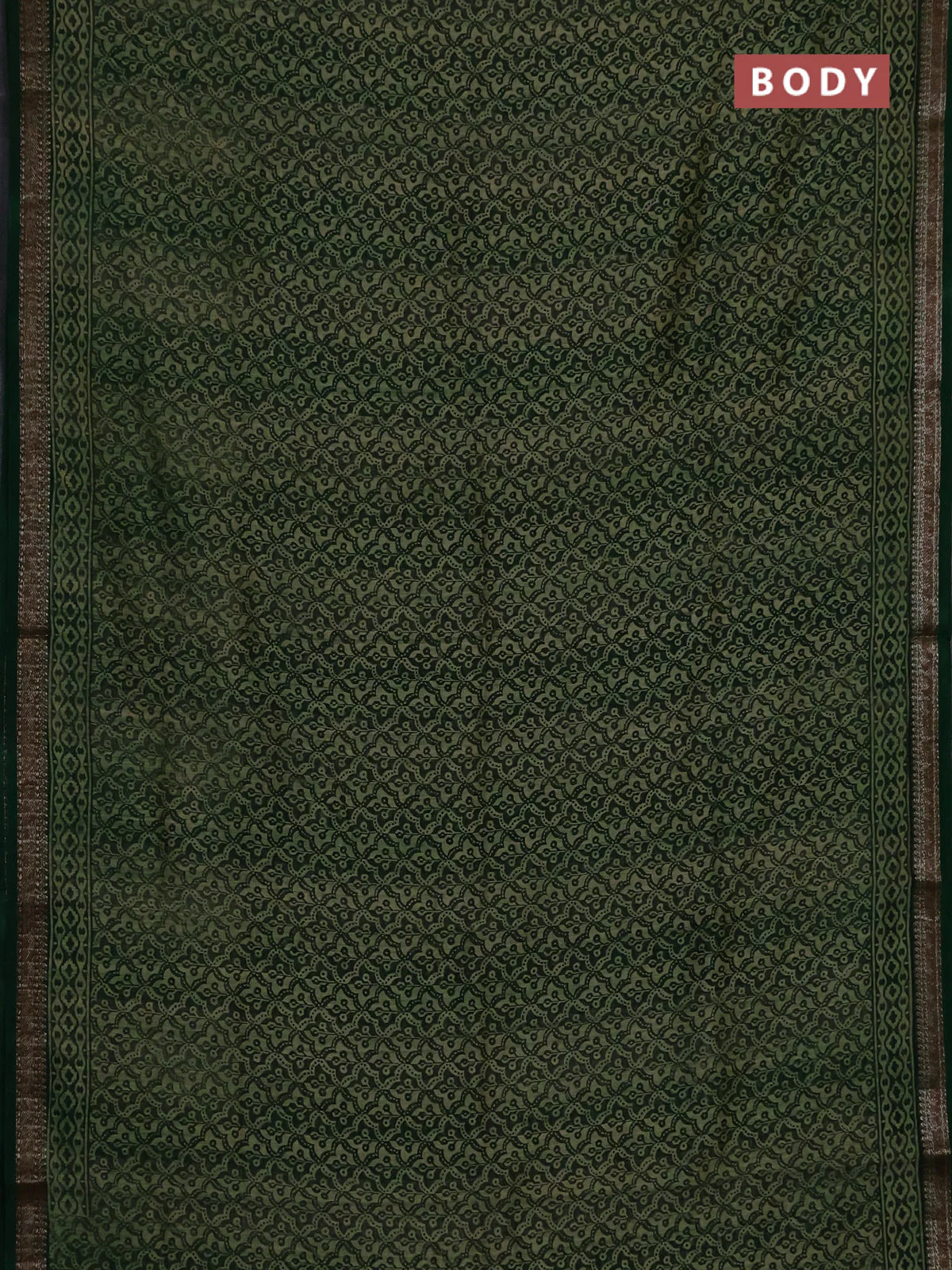 Chanderi silk cotton saree green with allover prints and banarasi style border - Image 2