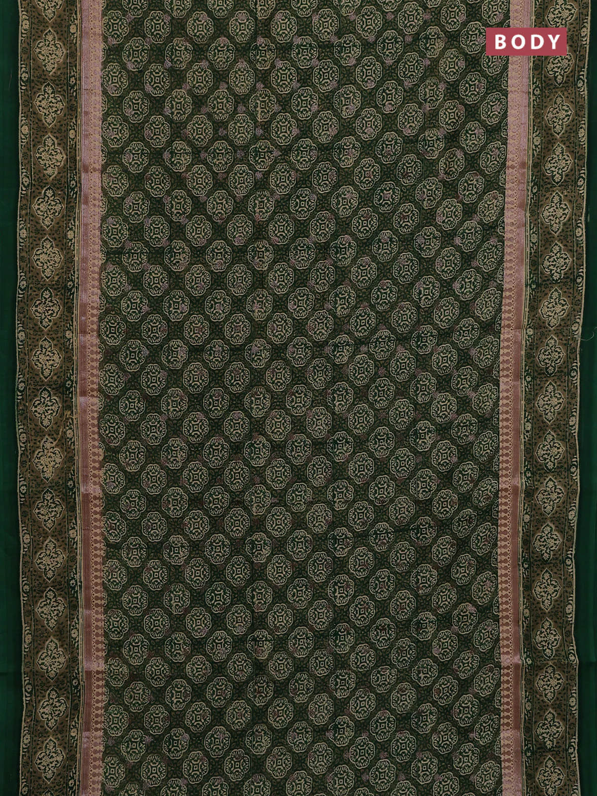 Chanderi silk cotton saree green with allover prints & woven buttas and woven border - Image 2