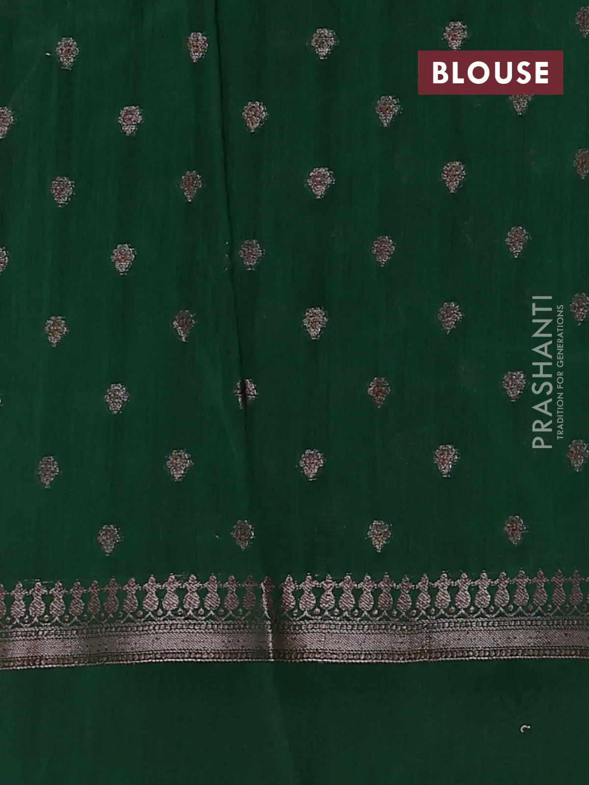 Chanderi silk cotton saree green with allover prints & woven buttas and woven border - Image 4
