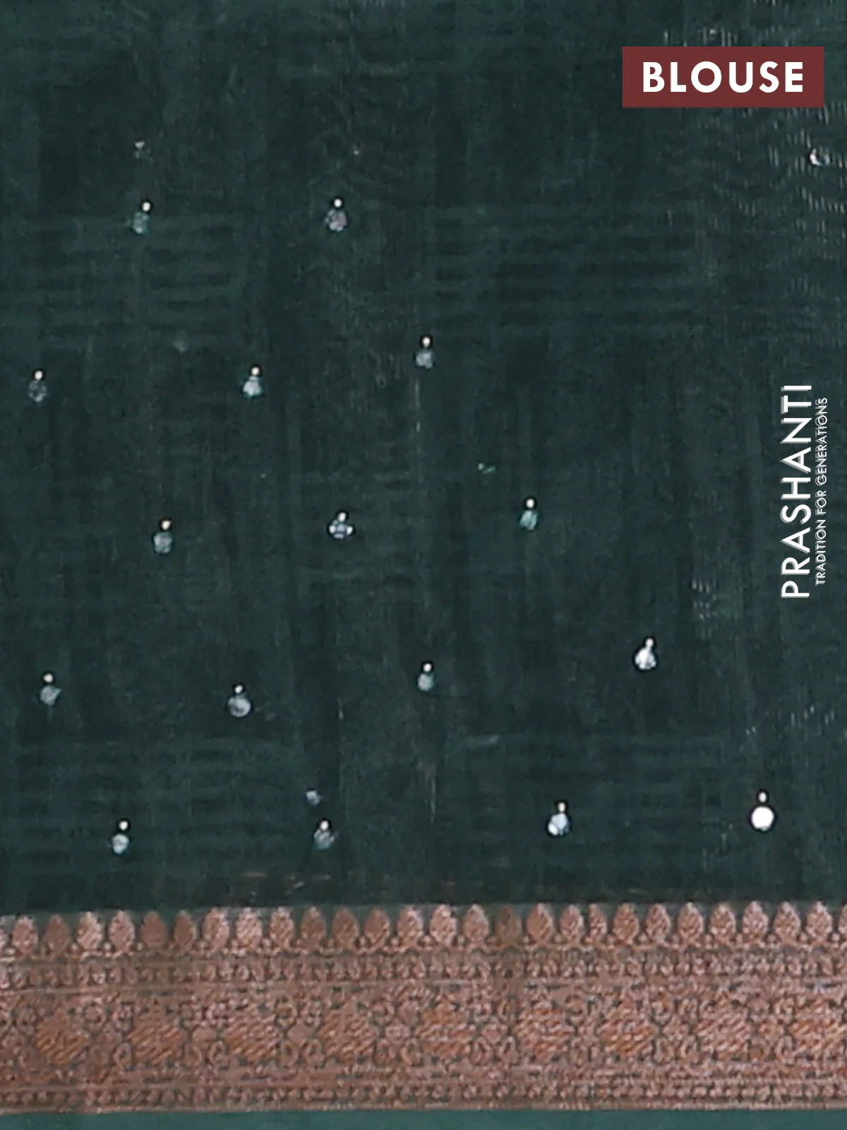 Chanderi silk cotton saree green with allover stripes & mirror work and banarasi style border - Image 4