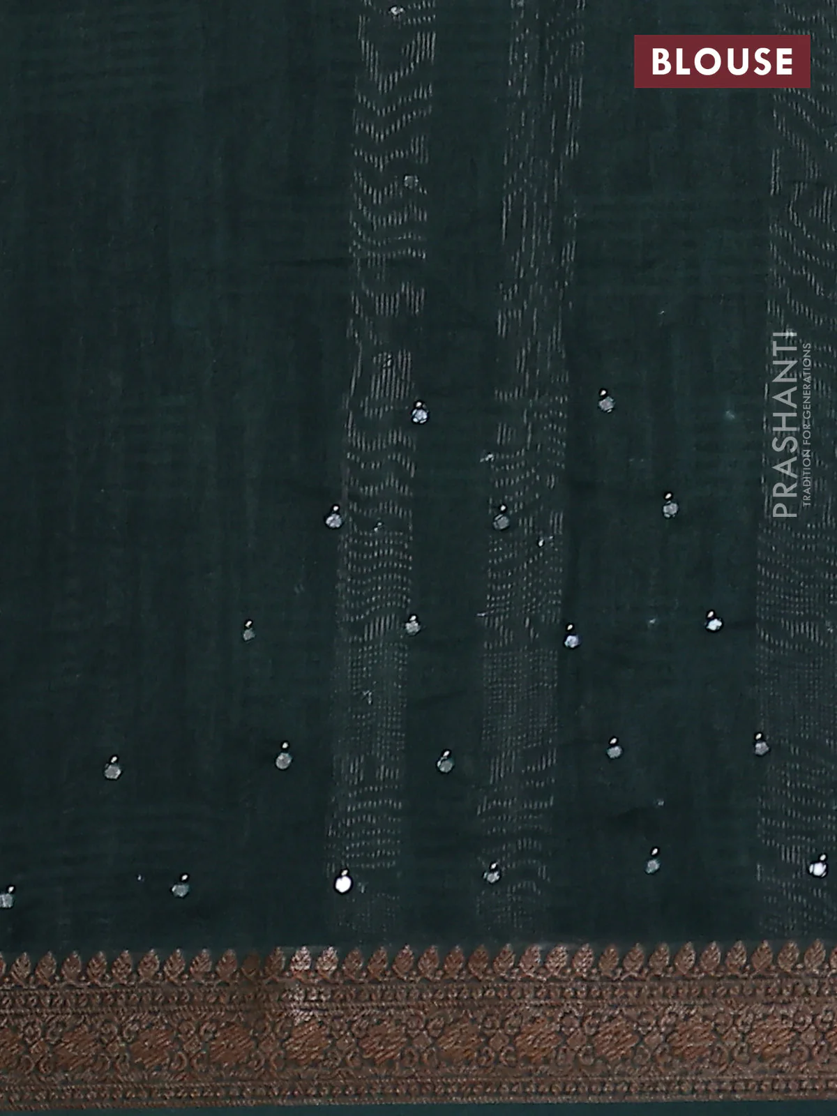 Chanderi silk cotton saree green with stripes pattern & mirror work and zari woven border - Image 3