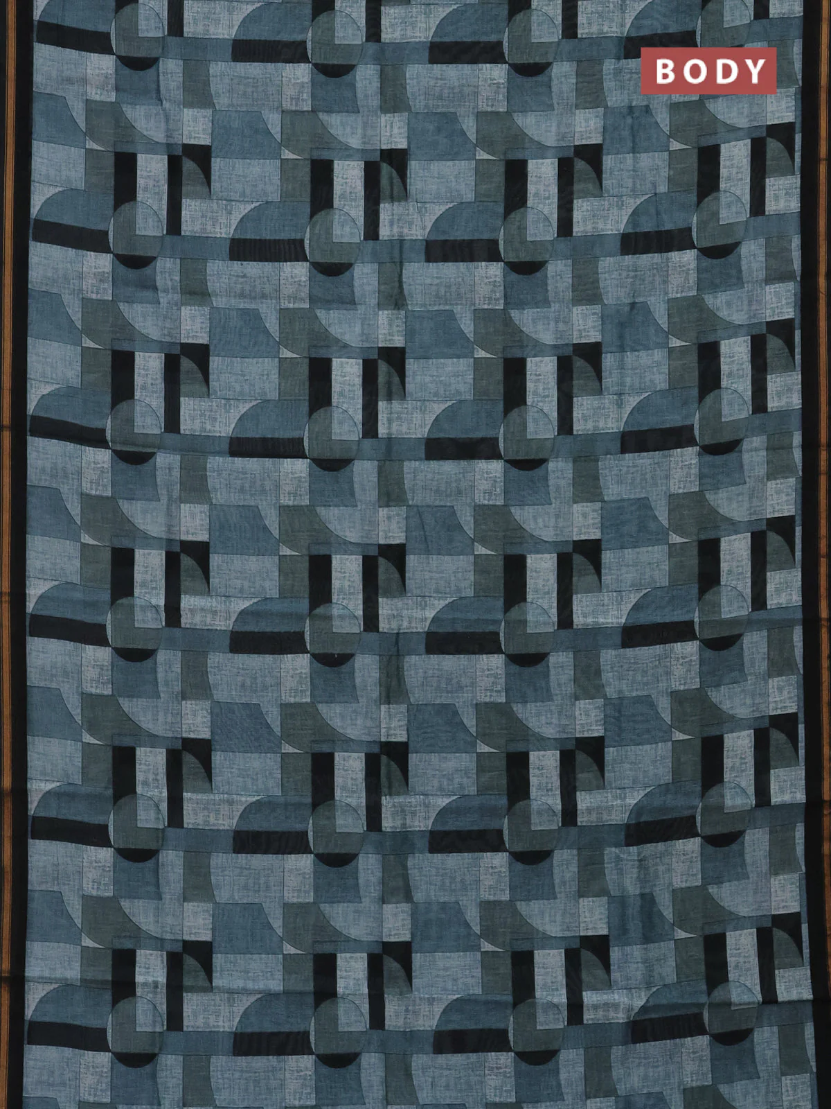 Chanderi silk cotton saree grey and black with allover geometric prints and small zari woven border - Image 2