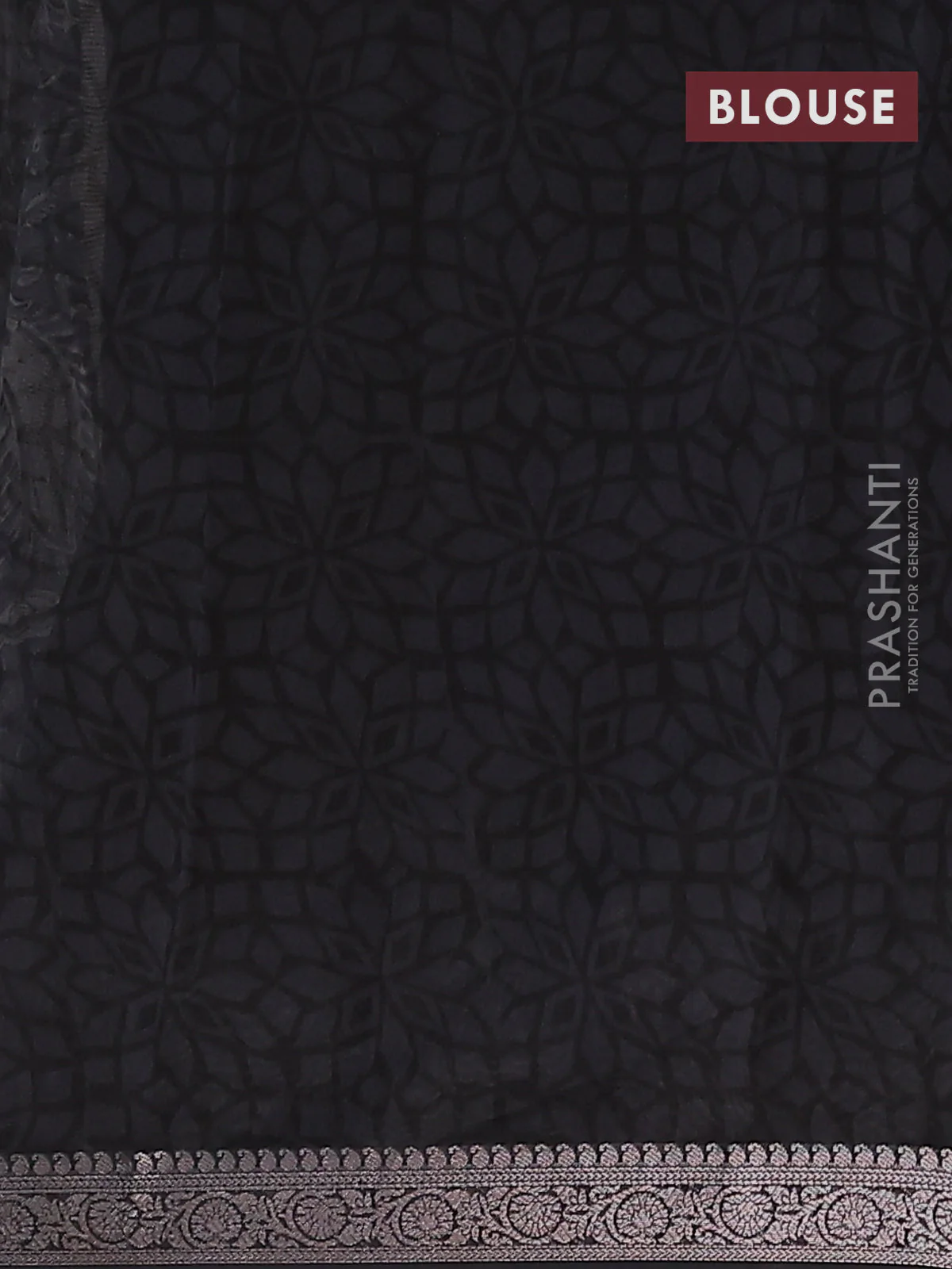 Chanderi silk cotton saree grey and black with allover kalamkari prints and banarasi style border - Image 4