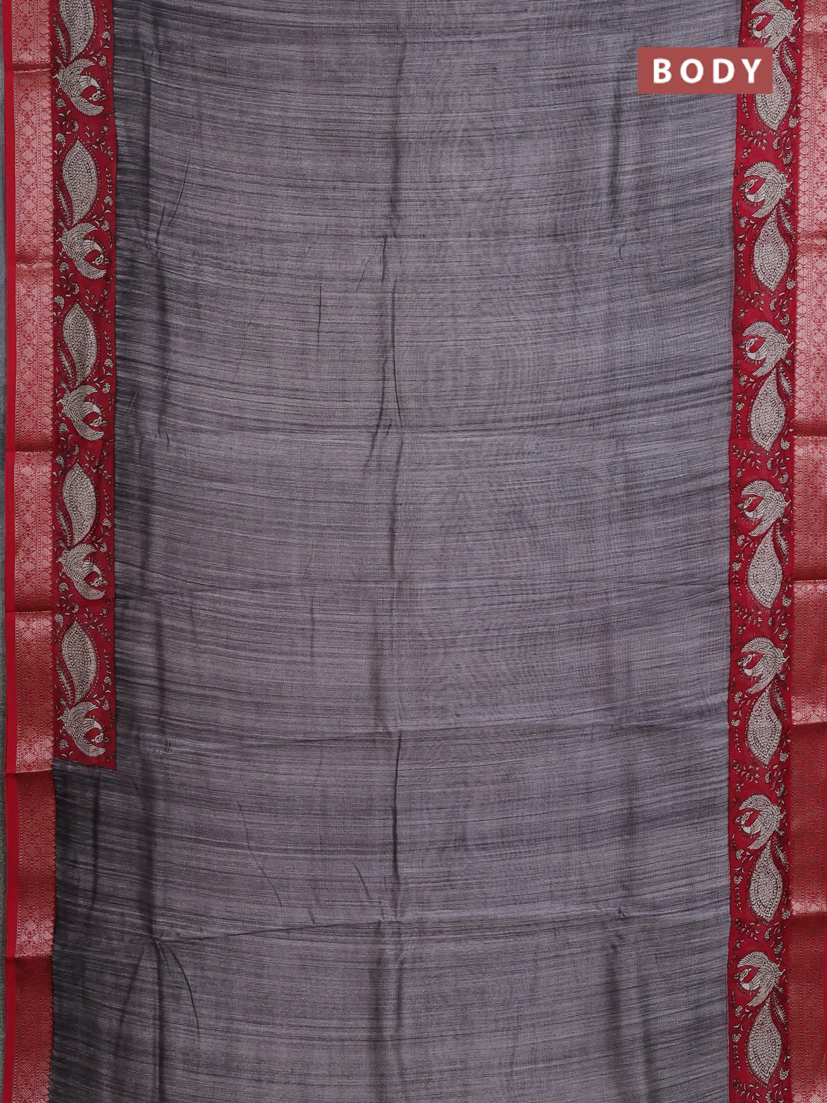 Chanderi silk cotton saree grey and maroon with plain body and banarasi style border - Image 2