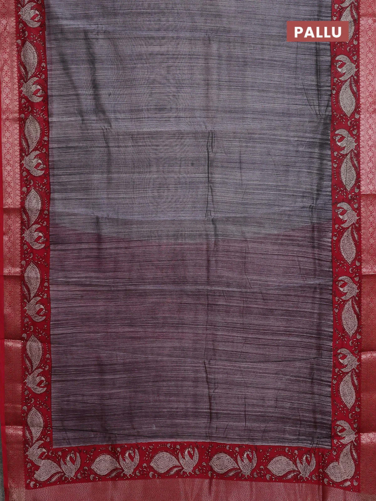 Chanderi silk cotton saree grey and maroon with plain body and banarasi style border - Image 3