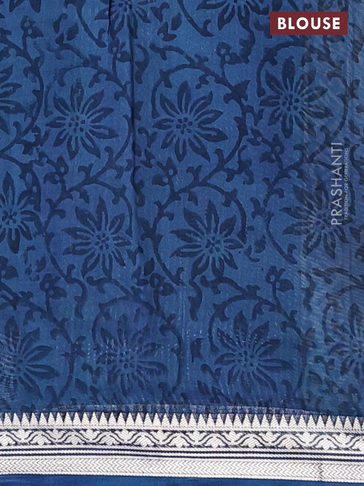 Chanderi silk cotton saree grey and peacock blue with allover floral butta prints and banarasi style border - Image 4