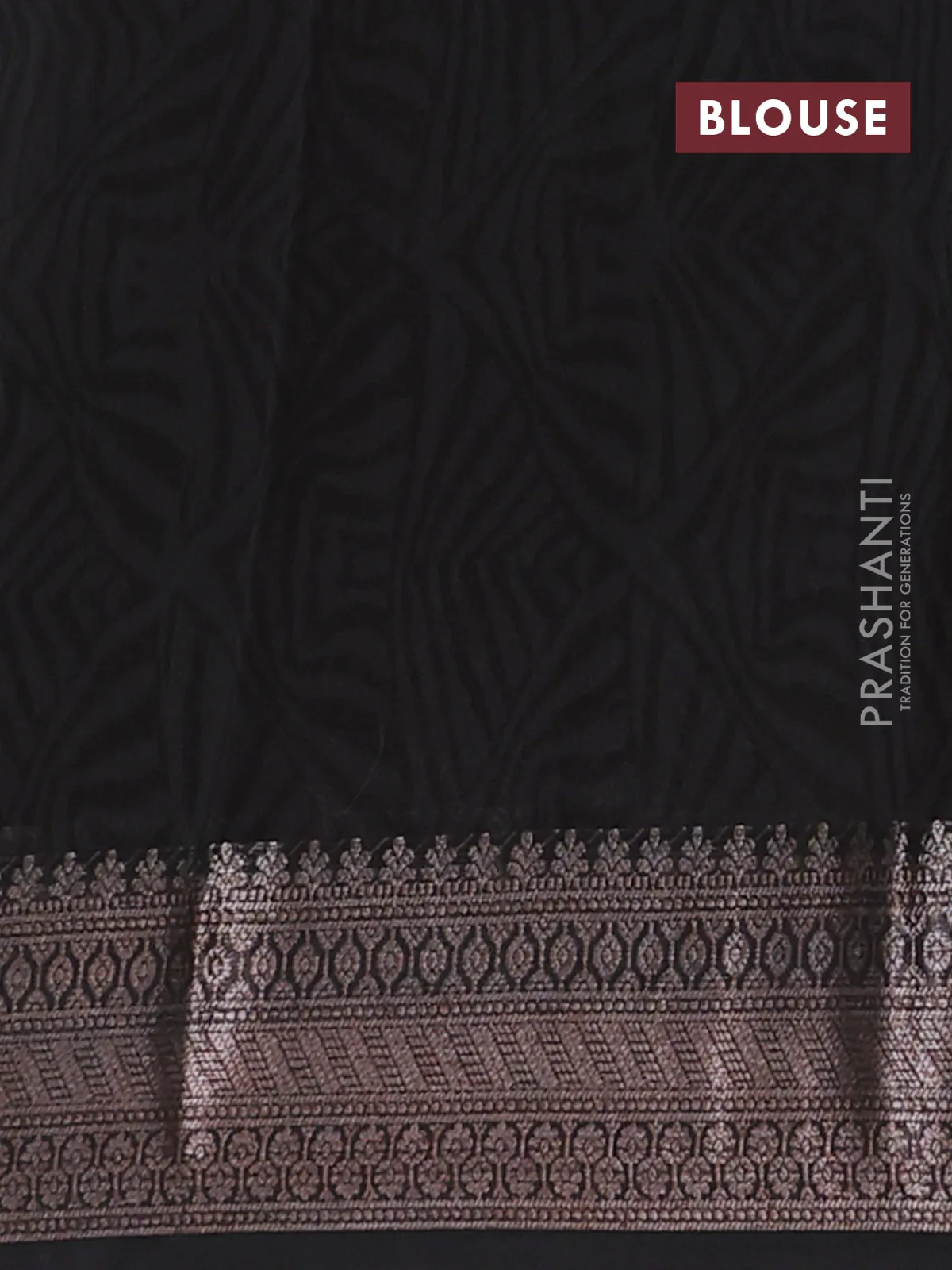 Chanderi silk cotton saree jamun shade and black with allover zig zag prints and banarasi style border - Image 4