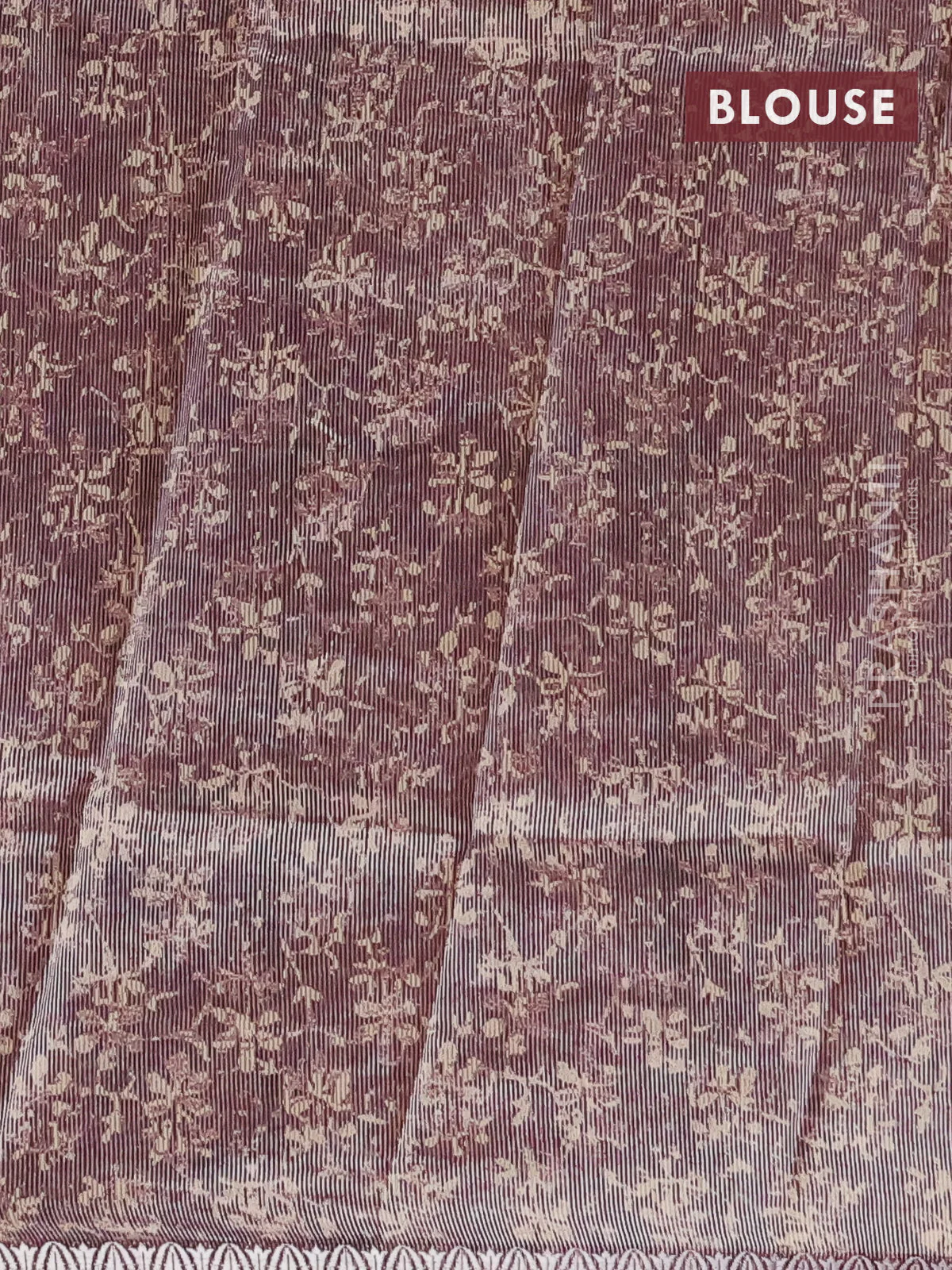 Chanderi silk cotton saree maroon and cream with allover prints and small zari woven border - Image 4