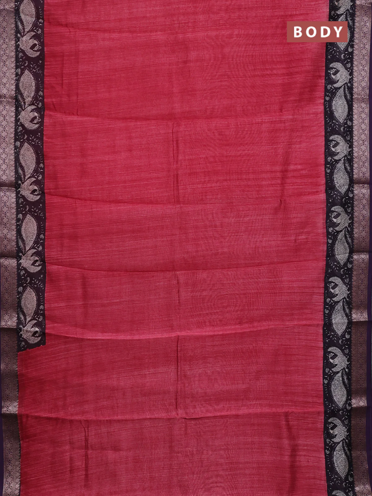 Chanderi silk cotton saree maroon and jamun shade with plain body and banarasi style border - Image 2