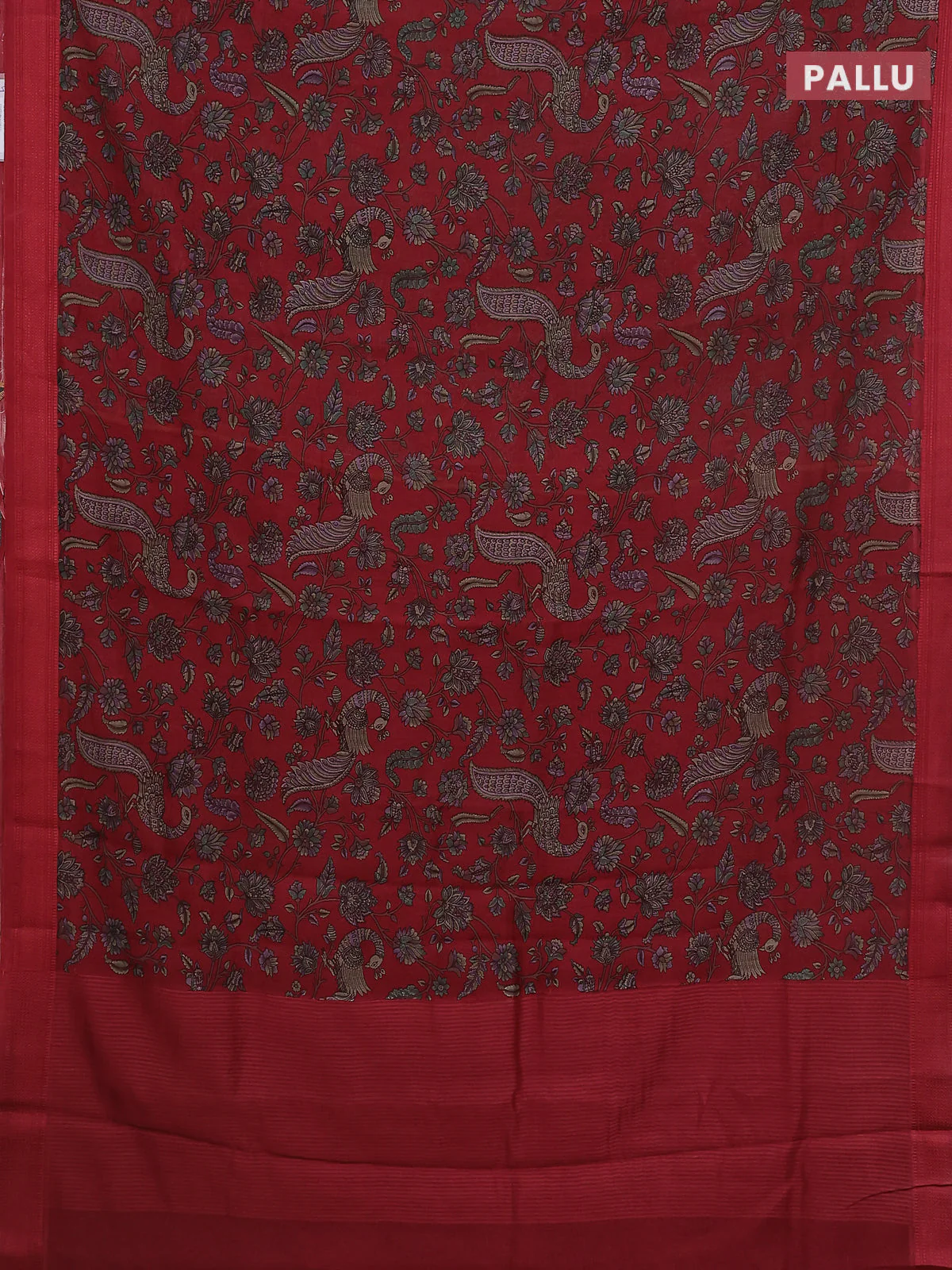 Chanderi silk cotton saree maroon with allover kalamkari prints and woven border - Image 3