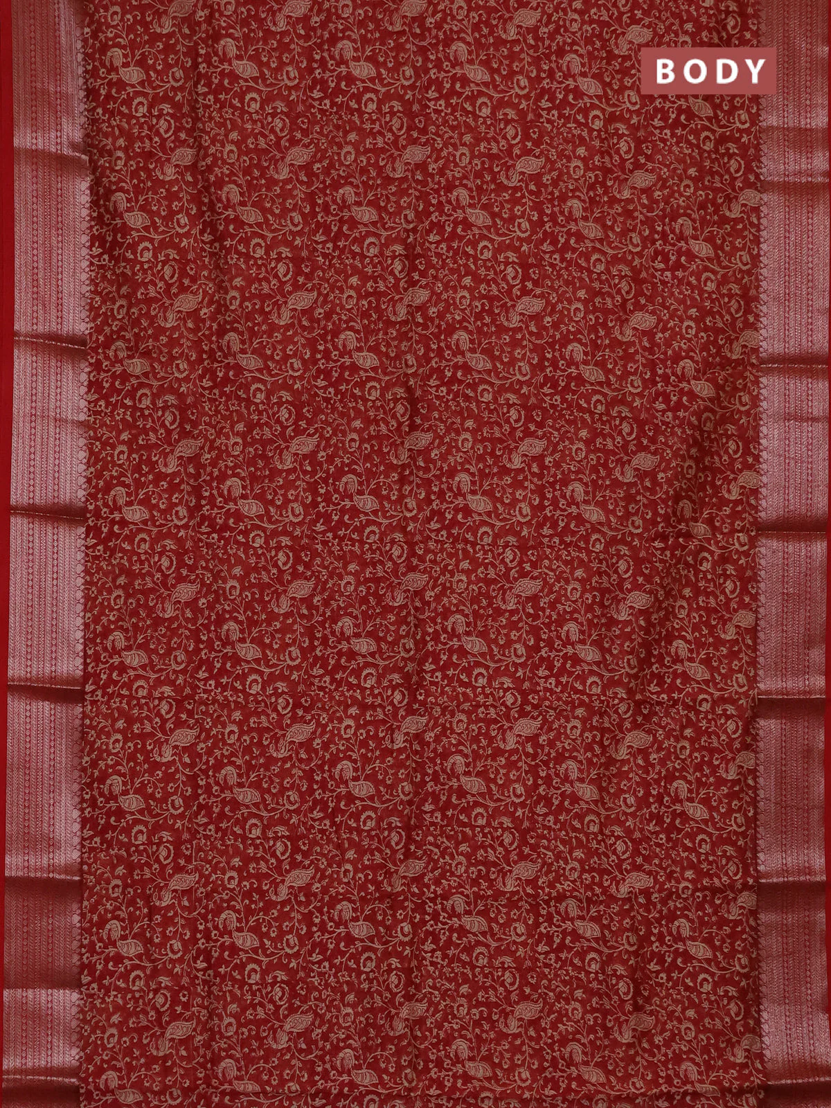 Chanderi silk cotton saree maroon with allover prints and banarasi style border - Image 2