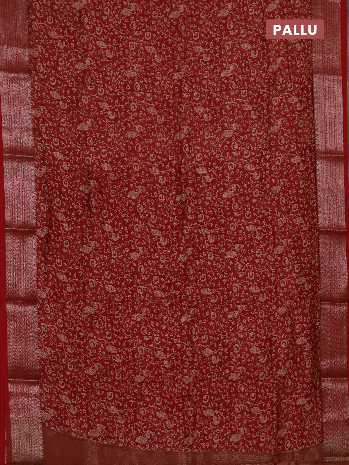 Chanderi silk cotton saree maroon with allover prints and banarasi style border - Image 3