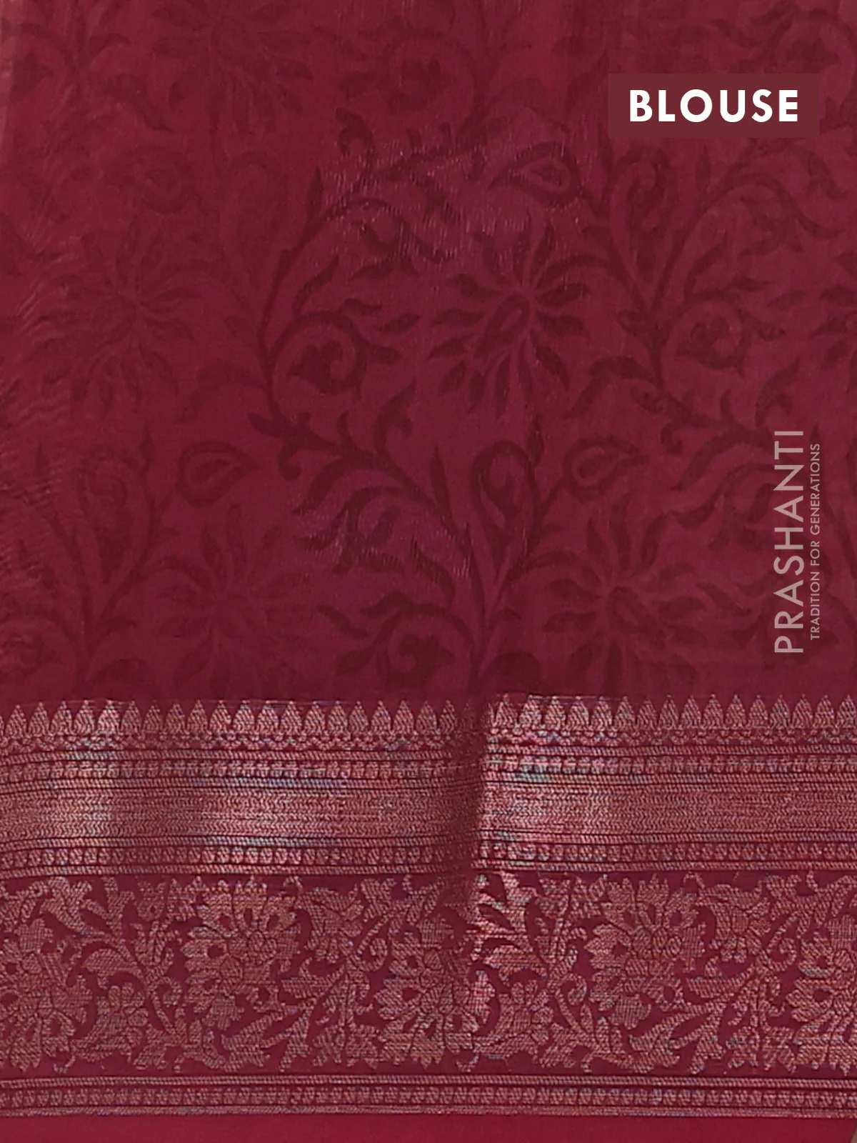 Chanderi silk cotton saree maroon with allover prints and banarasi style border - Image 4