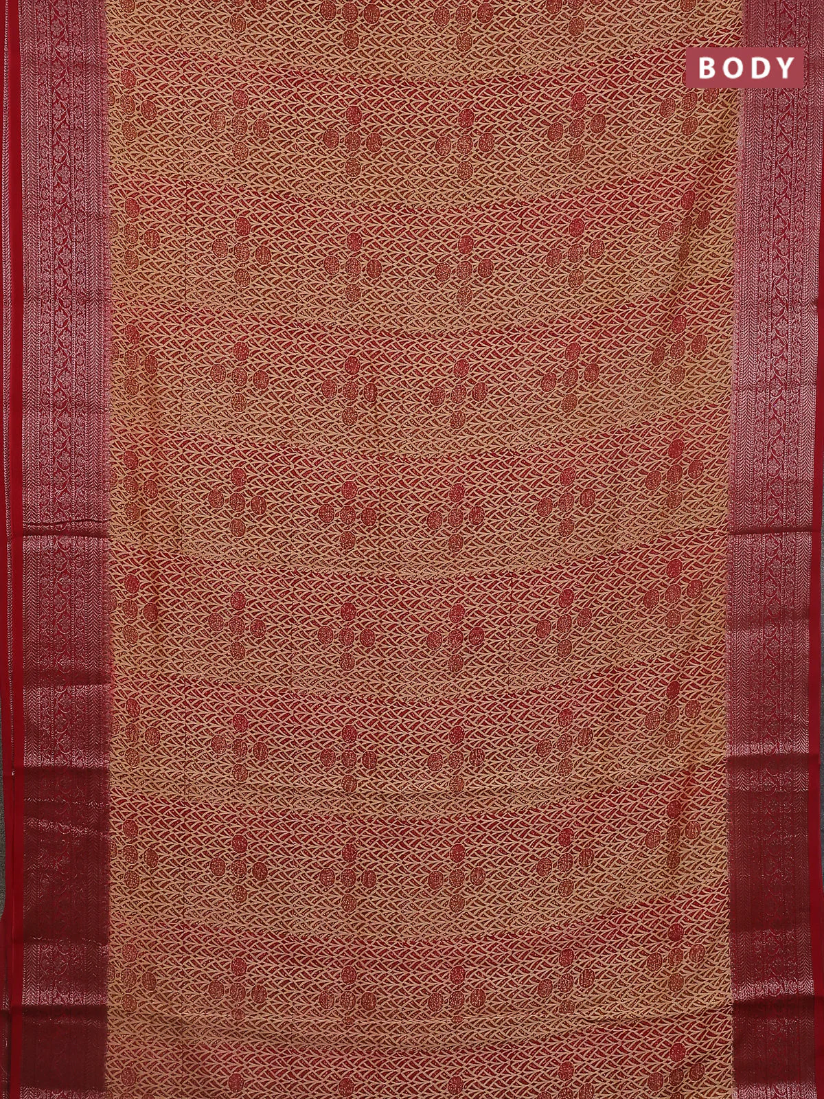Chanderi silk cotton saree maroon with allover prints and banarasi style border - Image 2