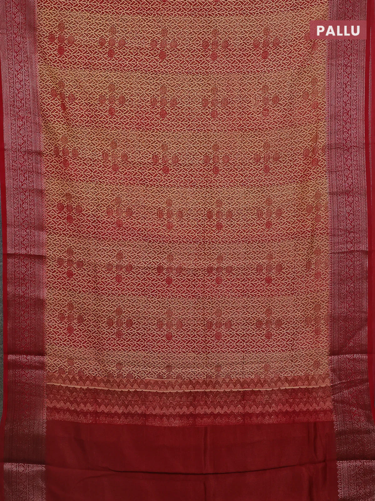 Chanderi silk cotton saree maroon with allover prints and banarasi style border - Image 3