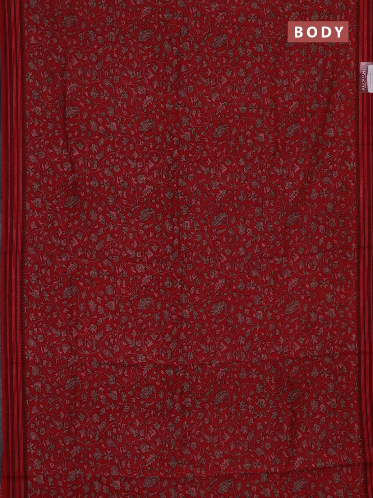 Chanderi silk cotton saree maroon with allover prints and thread woven border - Image 2