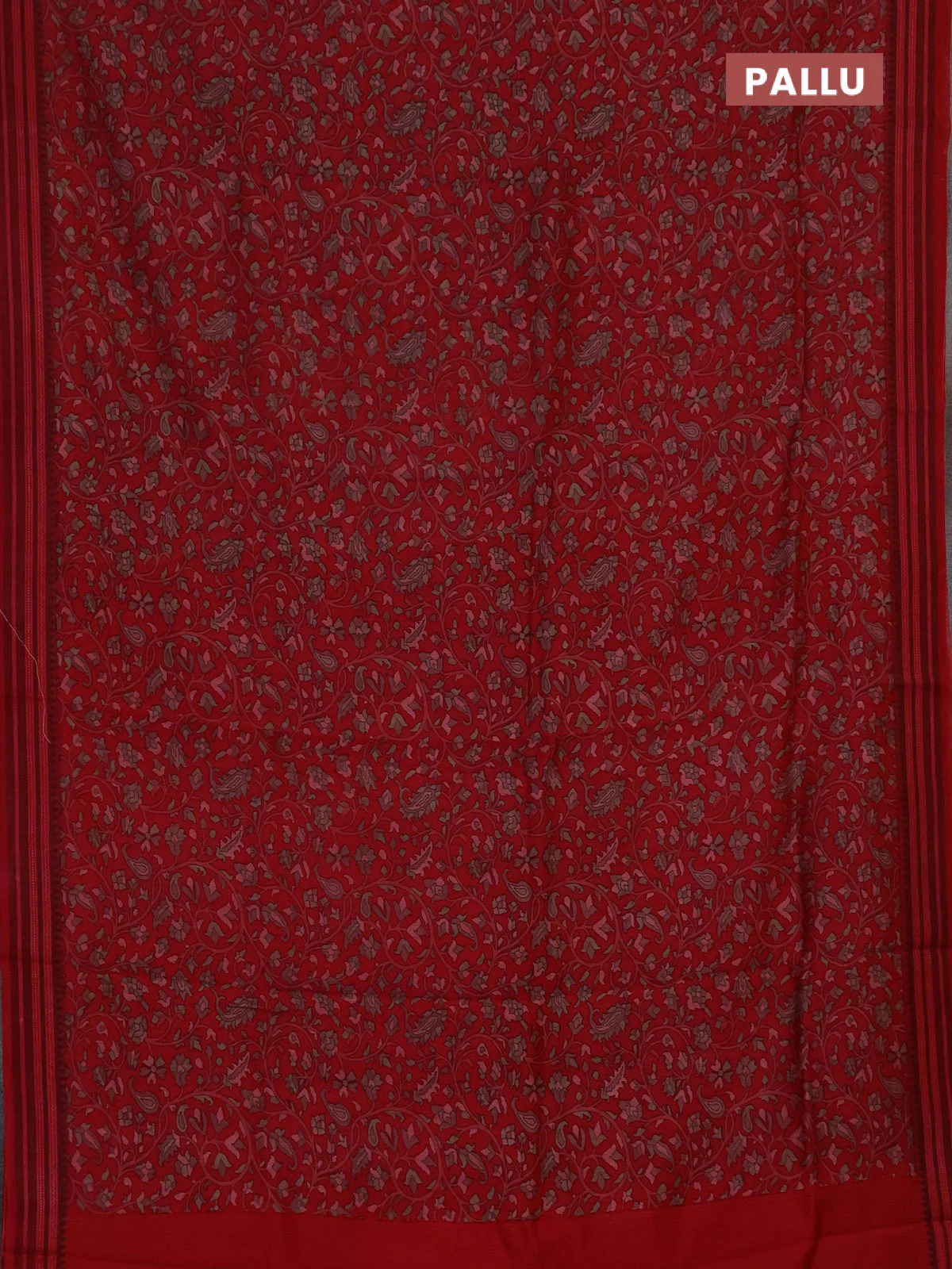 Chanderi silk cotton saree maroon with allover prints and thread woven border - Image 3
