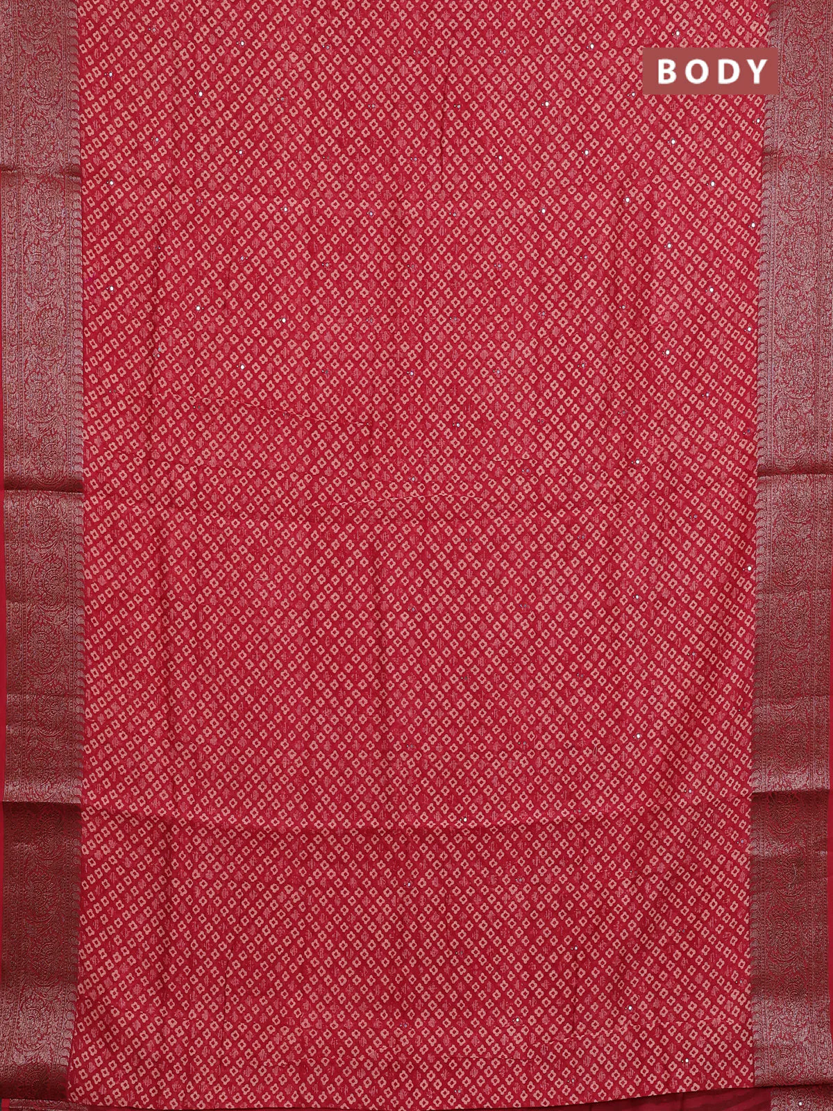 Chanderi silk cotton saree maroon with allover prints & mirror work and banarasi style border - Image 2