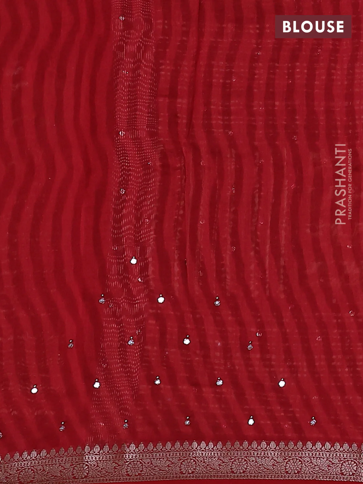 Chanderi silk cotton saree maroon with allover prints & mirror work and zari woven border - Image 3