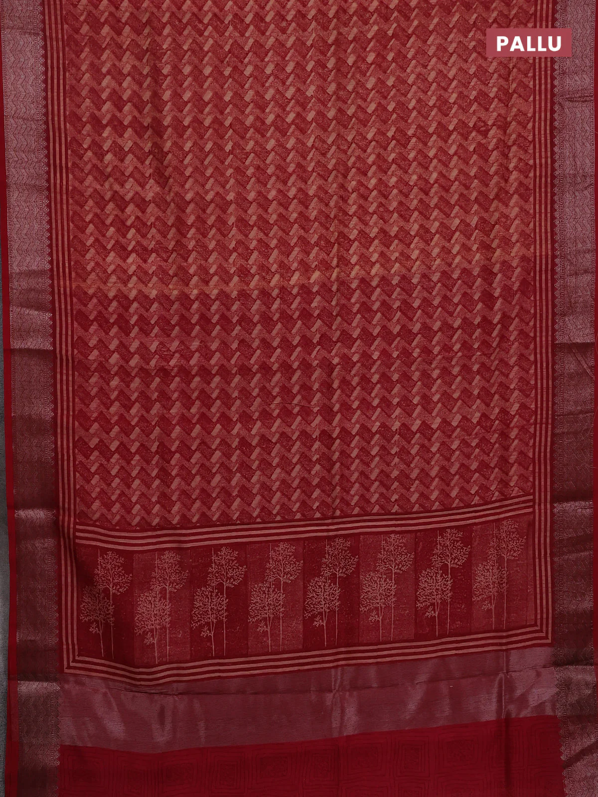 Chanderi silk cotton saree maroon with allover zig zag prints and banarasi style border - Image 3