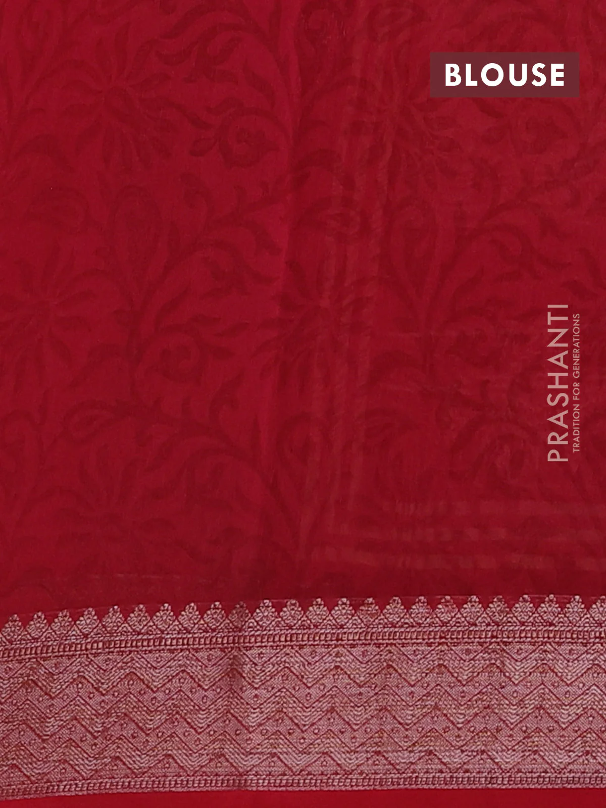 Chanderi silk cotton saree maroon with allover zig zag prints and banarasi style border - Image 4