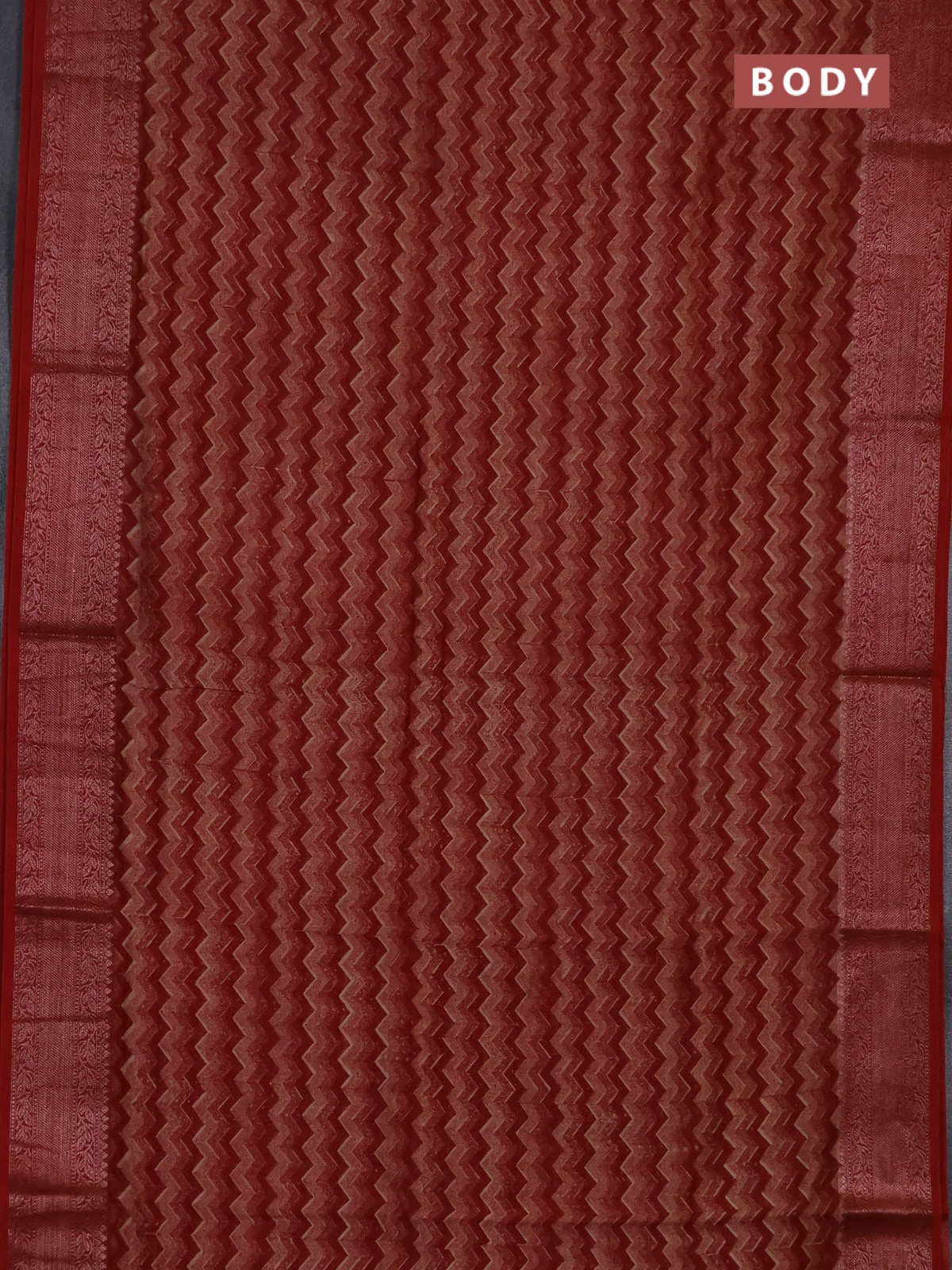Chanderi silk cotton saree maroon with allover zigzag prints and banarasi style border - Image 2