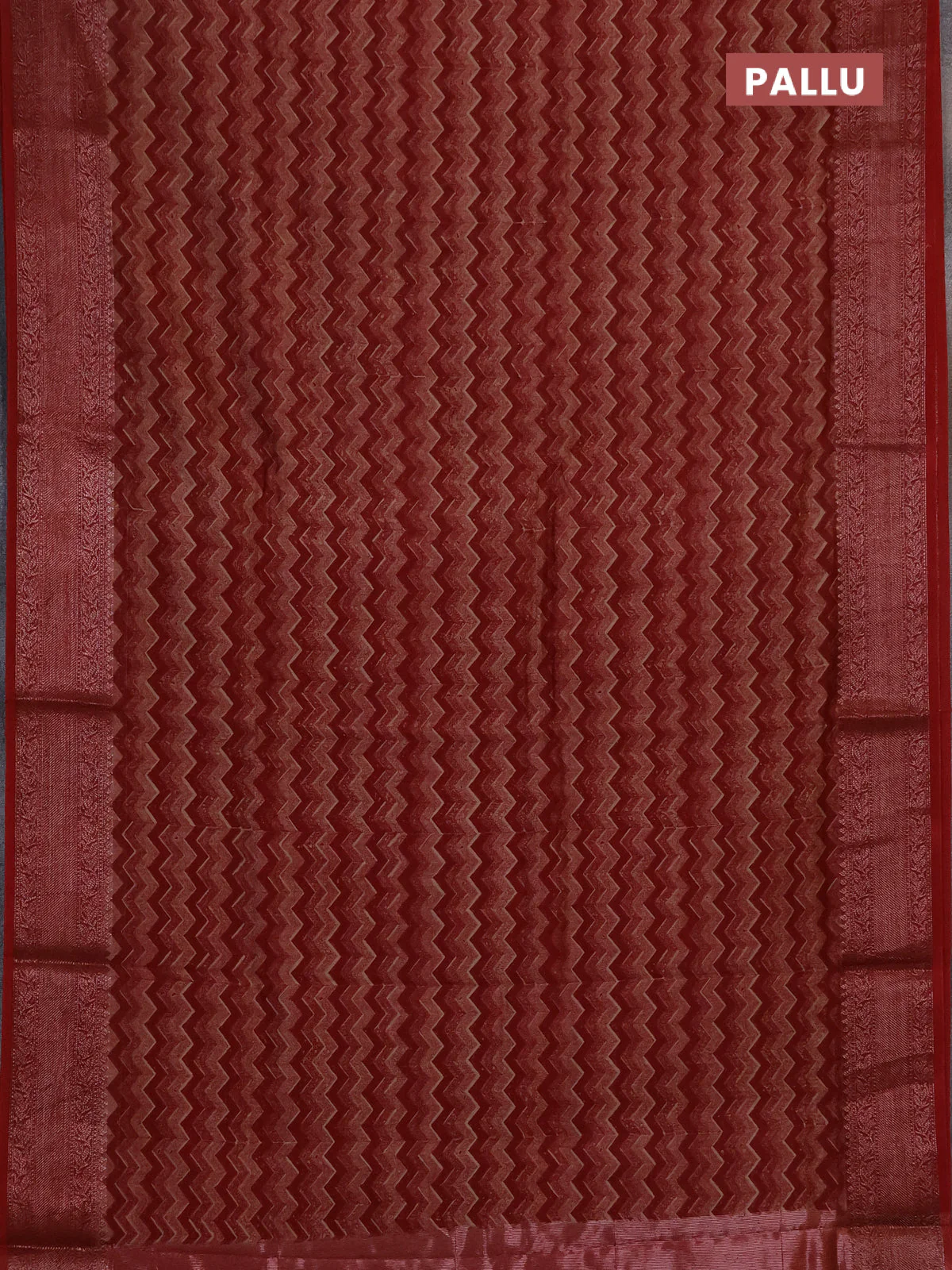 Chanderi silk cotton saree maroon with allover zigzag prints and banarasi style border - Image 3