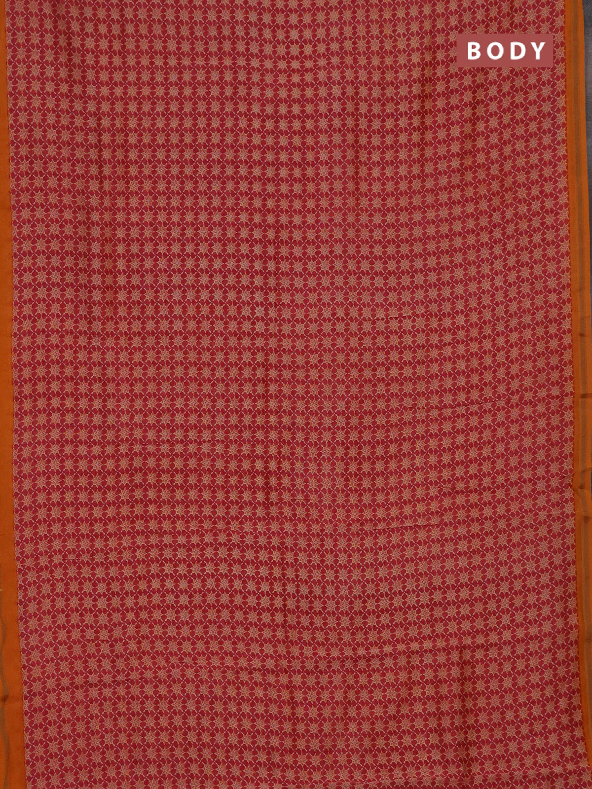 Chanderi silk cotton saree mauve pink and orange with allover prints and zari woven borde - Image 2