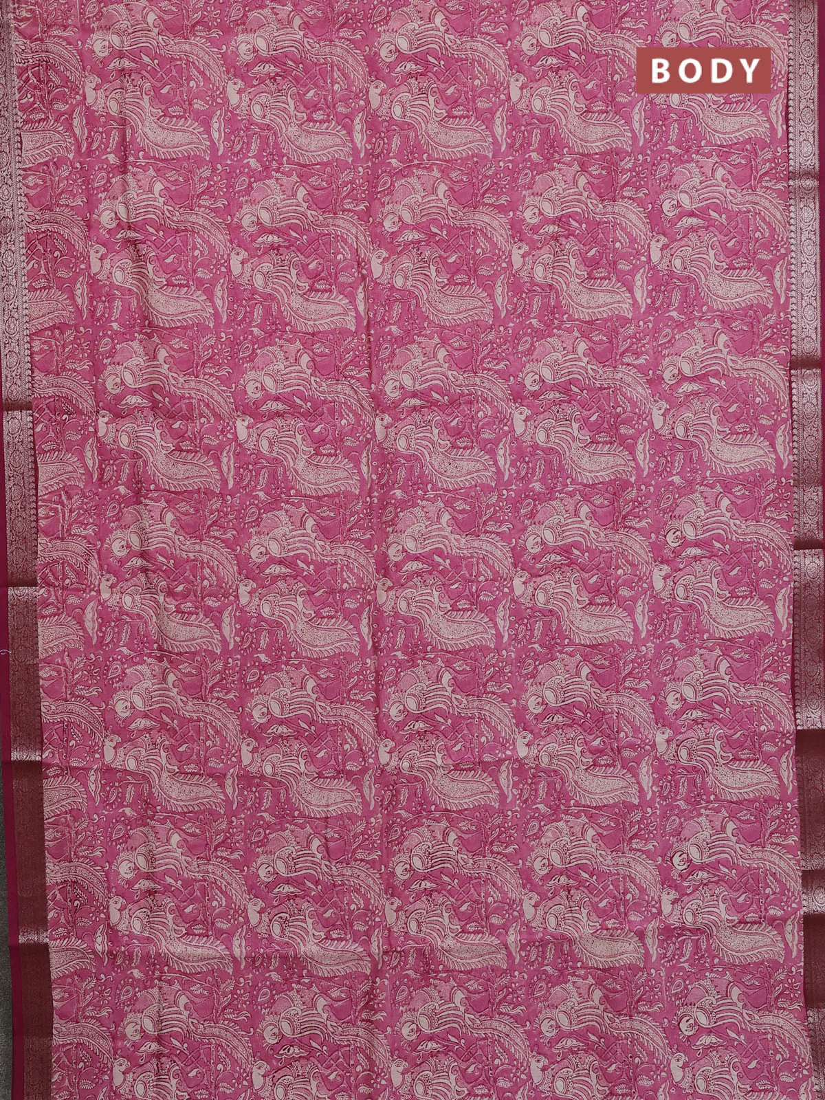 Chanderi silk cotton saree mauve pink with allover prints and banarasi style border - Image 2
