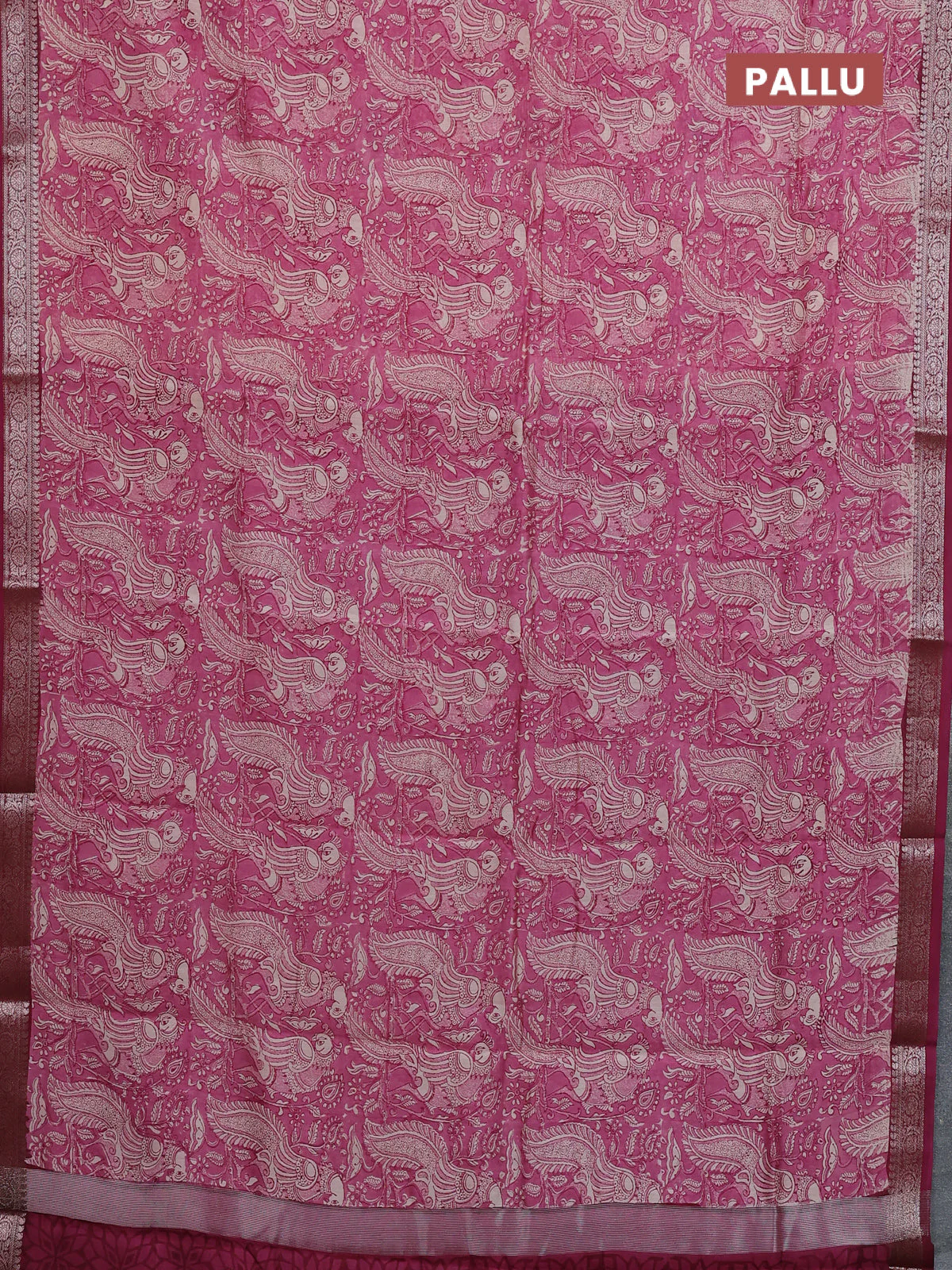 Chanderi silk cotton saree mauve pink with allover prints and banarasi style border - Image 3