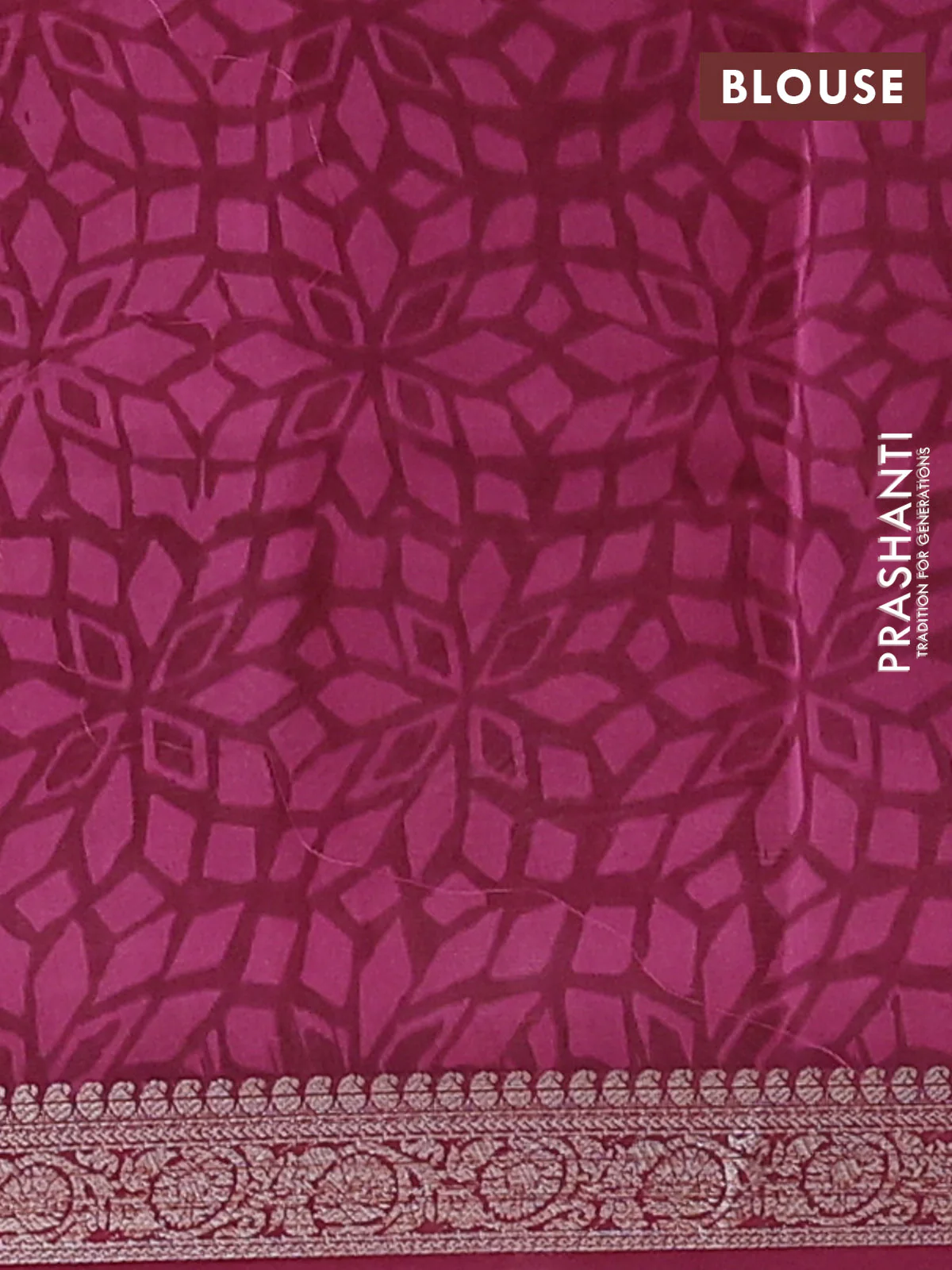 Chanderi silk cotton saree mauve pink with allover prints and banarasi style border - Image 4