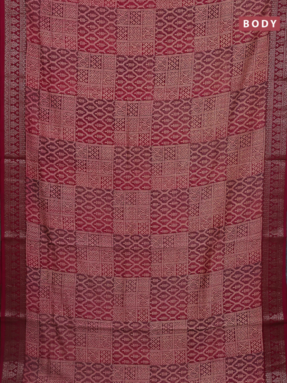 Chanderi silk cotton saree mauve pink with allover prints and banarasi style border - Image 2