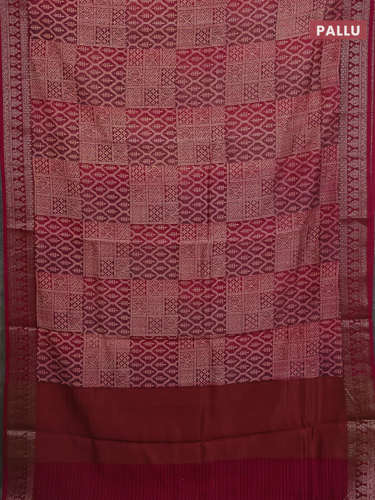 Chanderi silk cotton saree mauve pink with allover prints and banarasi style border - Image 3