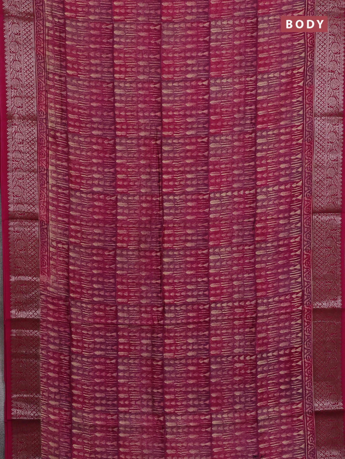 Chanderi silk cotton saree mauve pink with allover prints and banarasi style border - Image 2