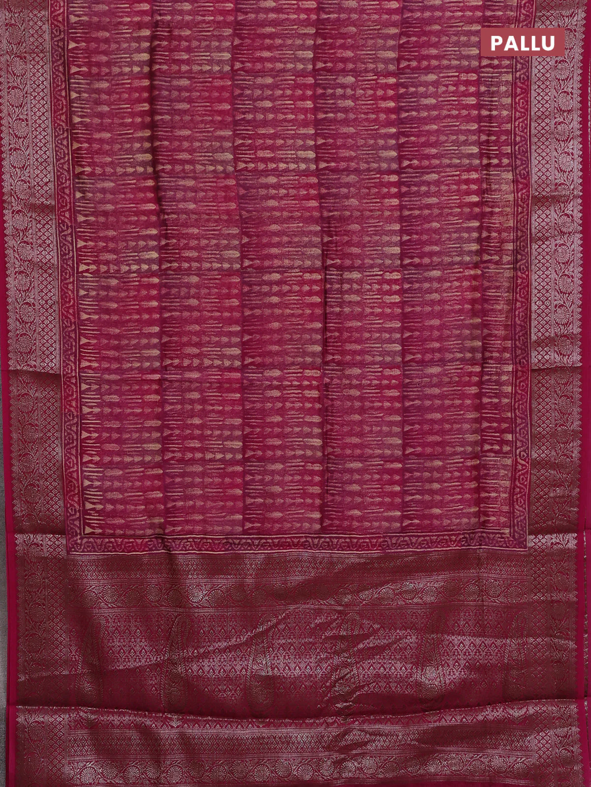 Chanderi silk cotton saree mauve pink with allover prints and banarasi style border - Image 3