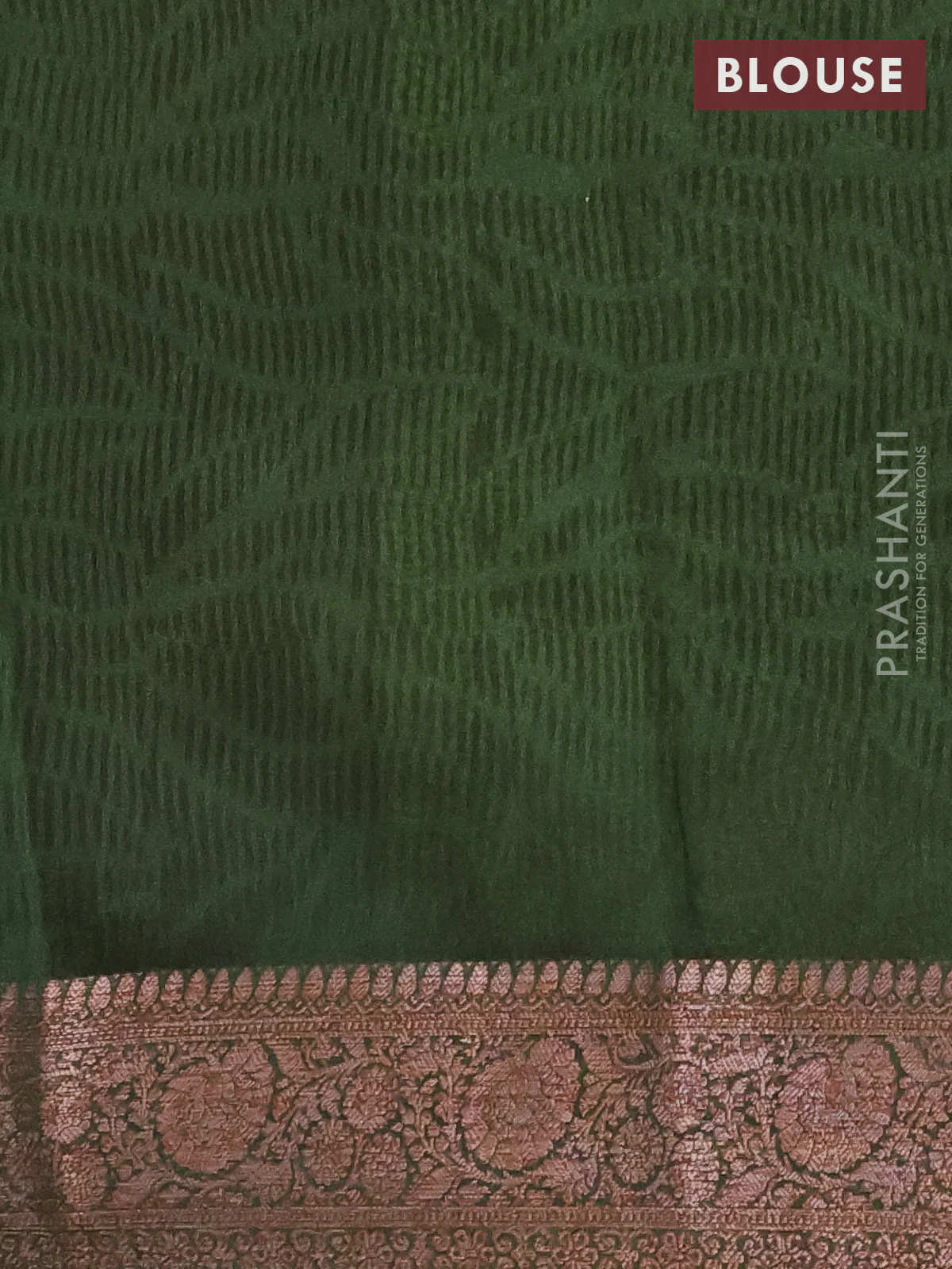Chanderi silk cotton saree mehendi green and green with allover prints and banarasi style border - Image 4
