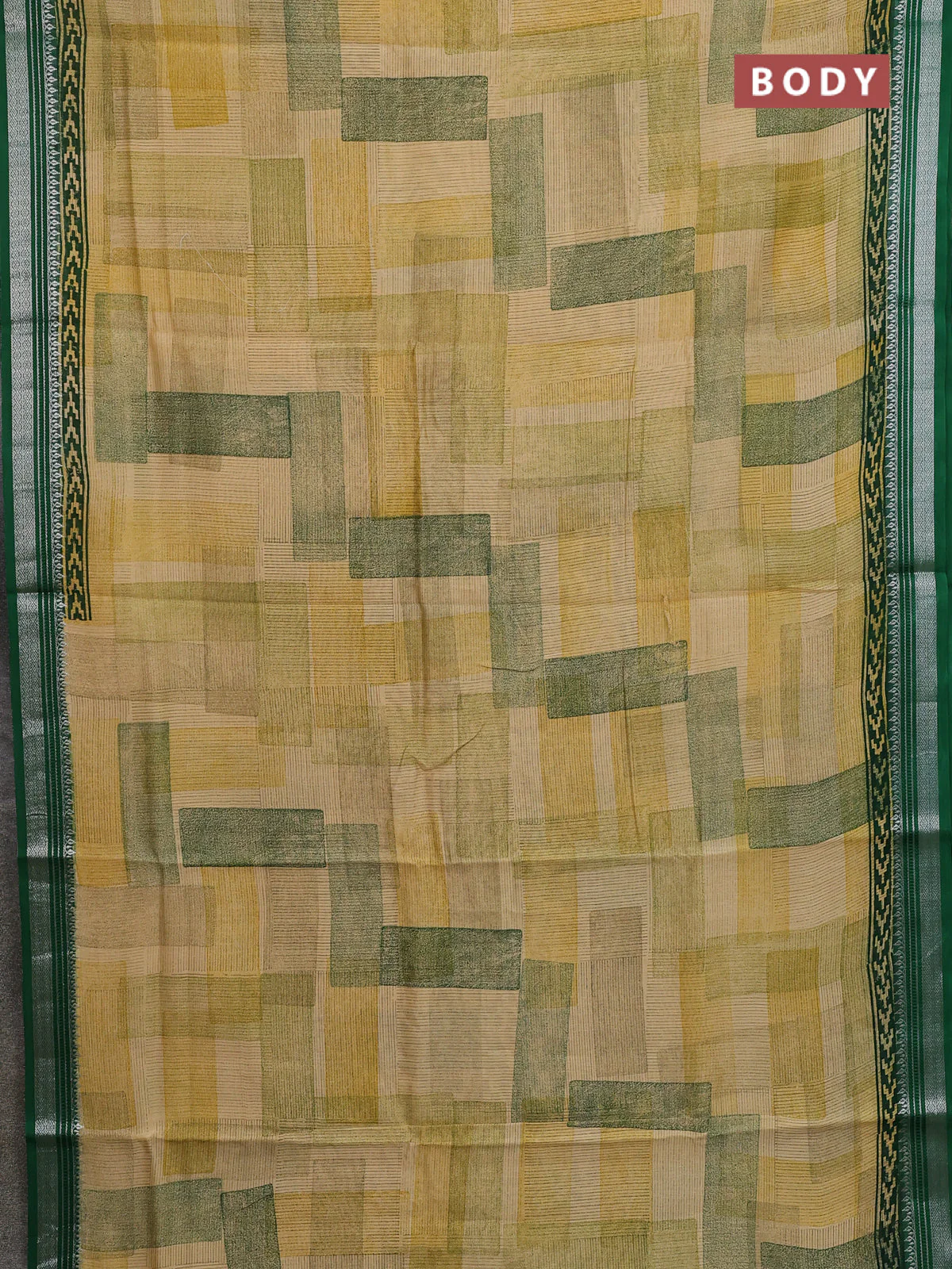 Chanderi silk cotton saree multi colour and green with allover geometric prints and silver zari woven border - Image 2