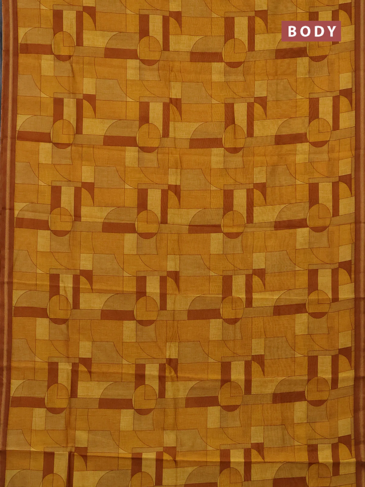 Chanderi silk cotton saree mustard yellow and dark mustard with allover geometric prints and small zari woven border - Image 2