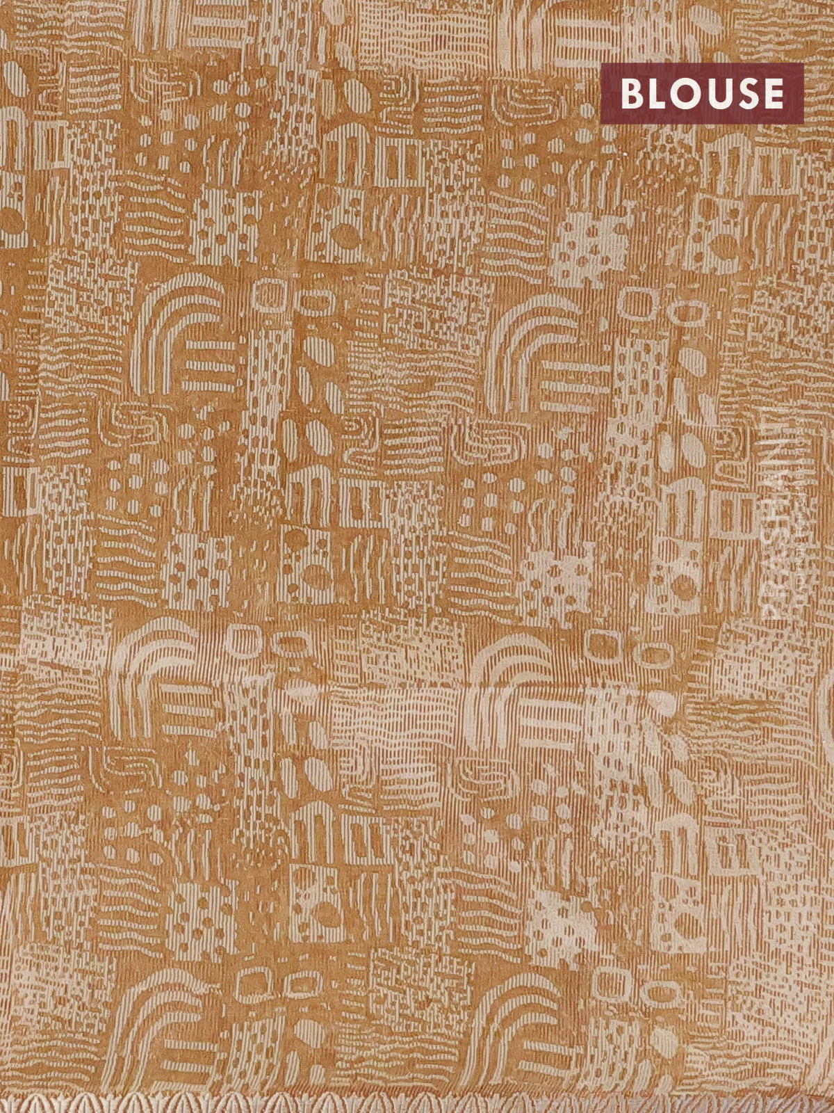 Chanderi silk cotton saree mustard yellow and sandal with allover prints and small zari woven border - Image 4