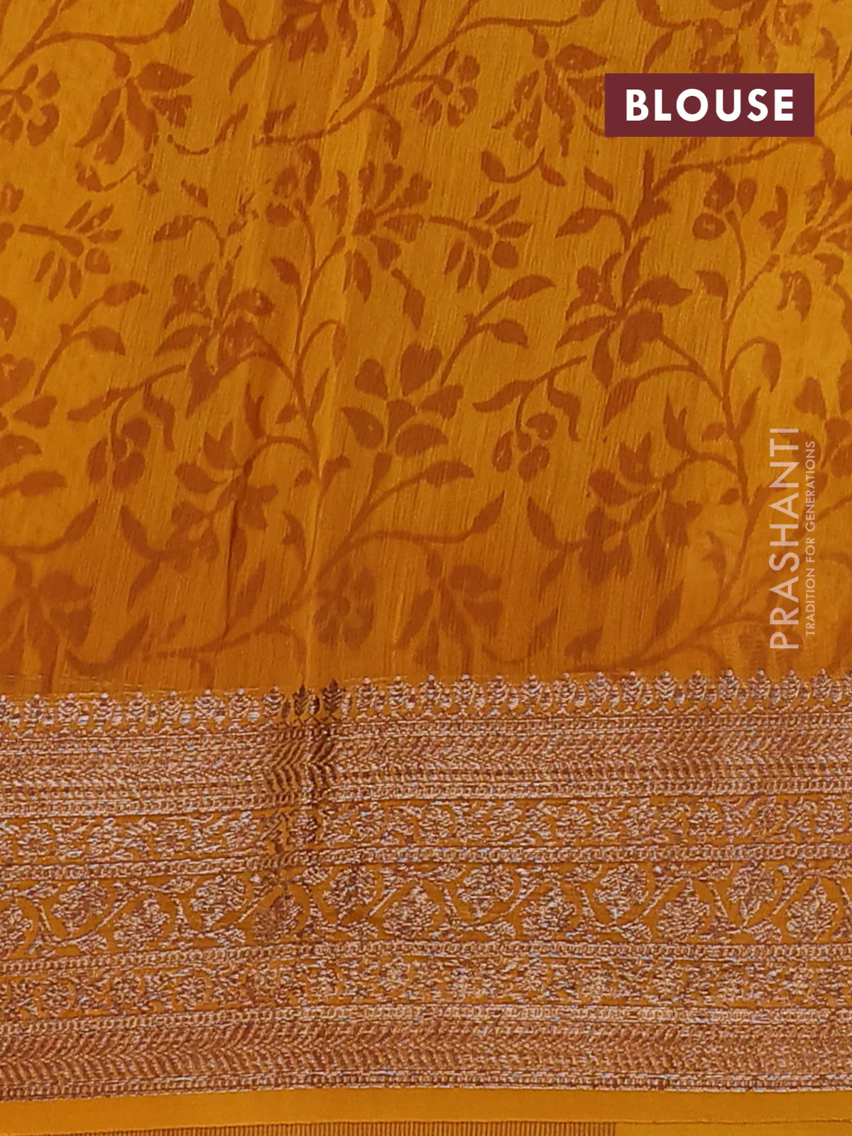 Chanderi silk cotton saree mustard yellow with allover geometric prints and banarasi style border - Image 4