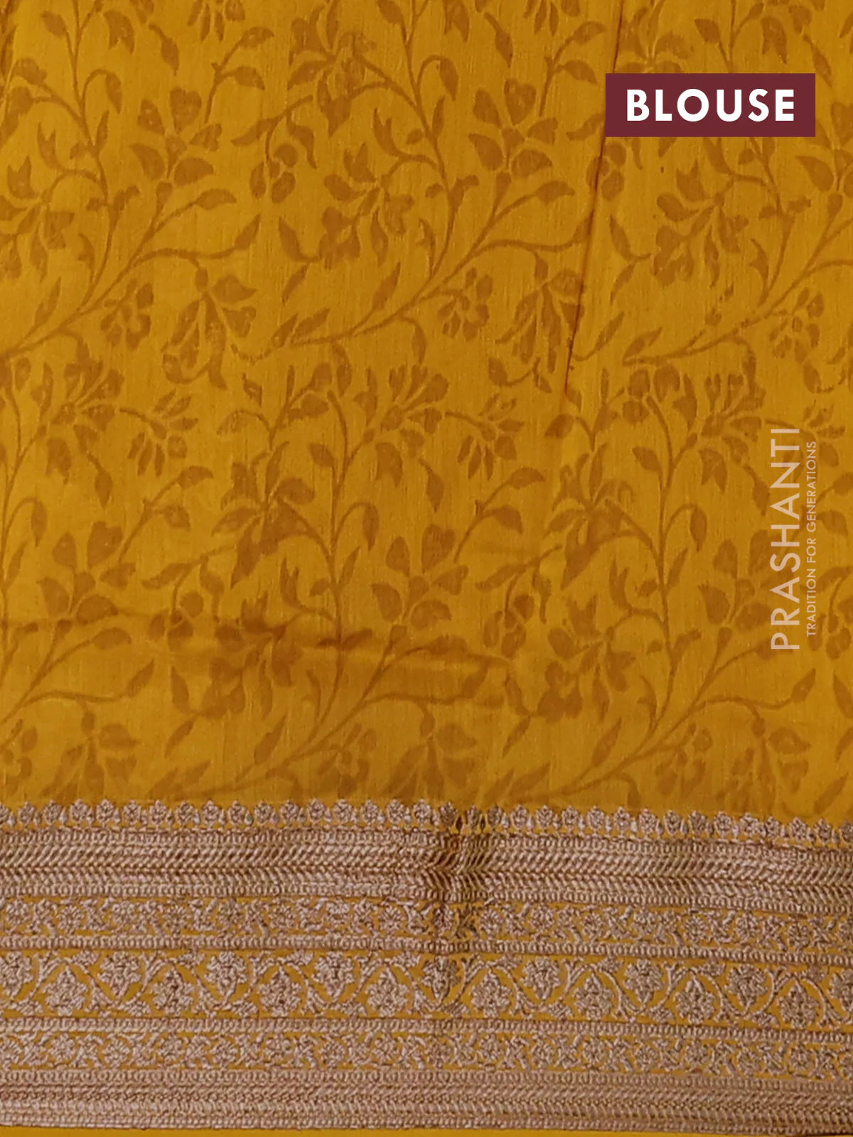 Chanderi silk cotton saree mustard yellow with allover geometric prints and banarasi style border - Image 4
