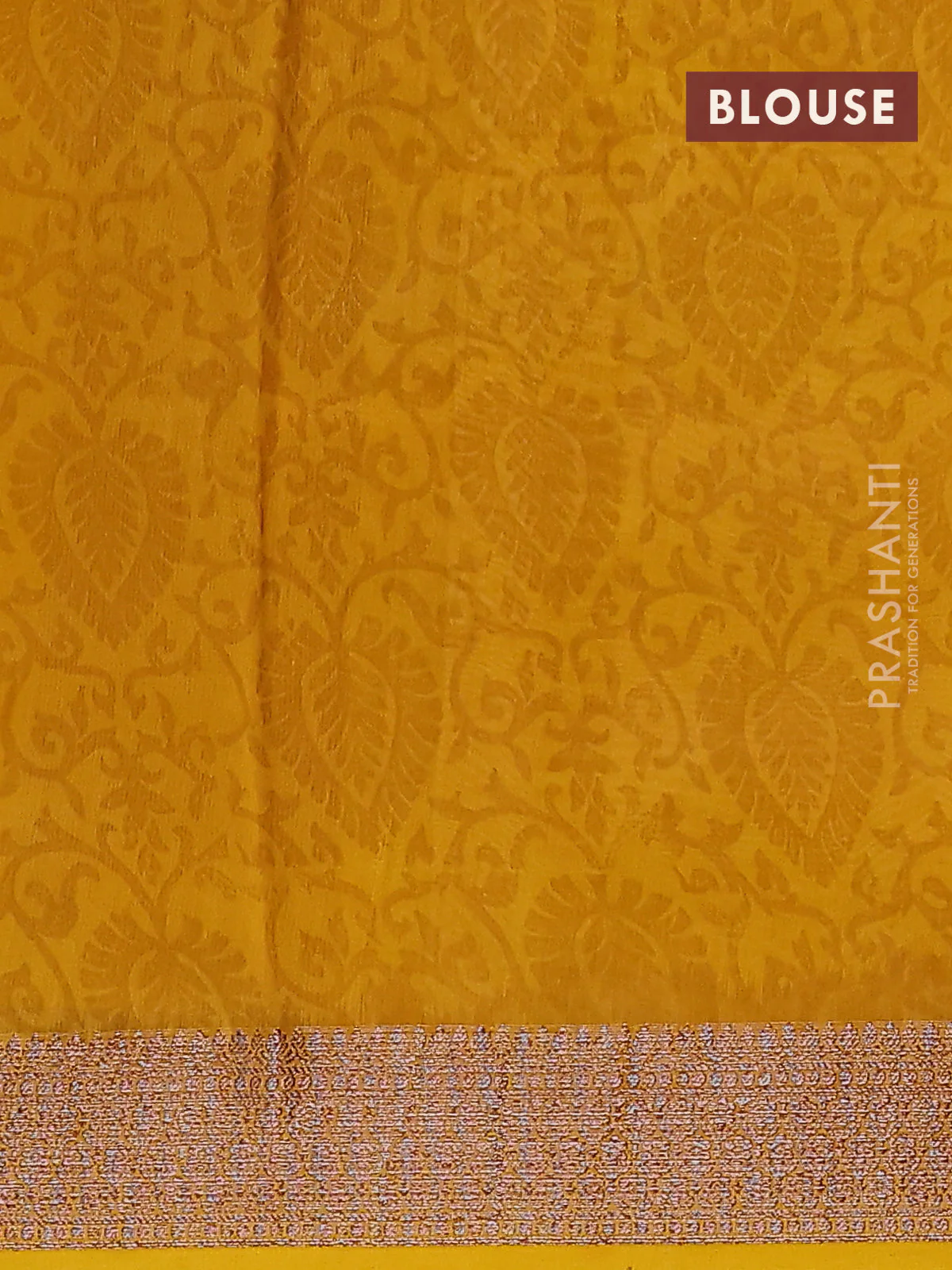 Chanderi silk cotton saree mustard yellow with allover geometric prints and banarasi style border - Image 4