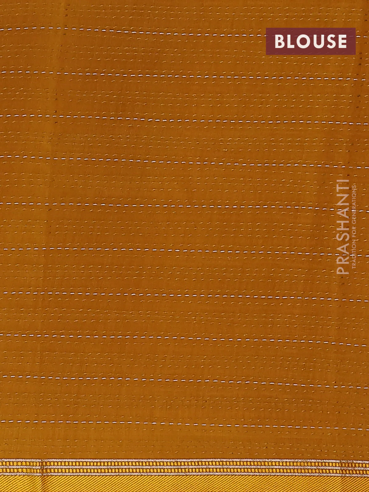 Chanderi silk cotton saree mustard yellow with allover geometric prints and kanth stitch work border - Image 4