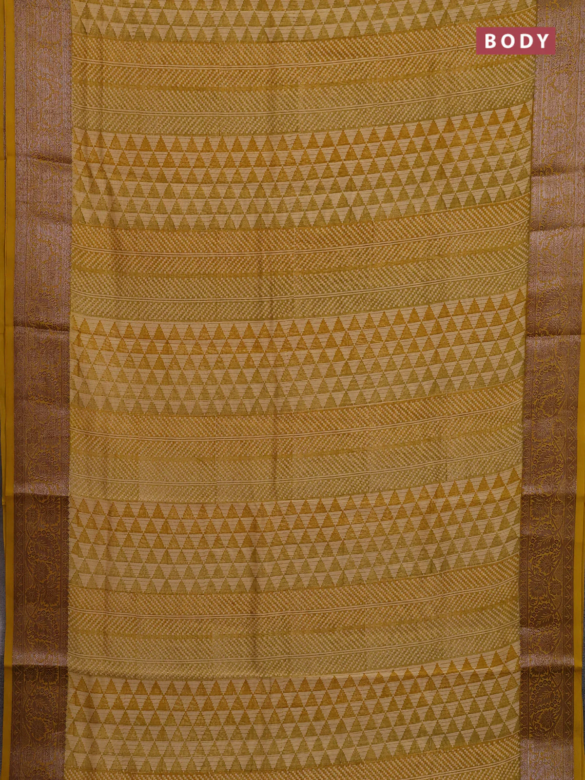 Chanderi silk cotton saree mustard yellow with allover prints and banarasi style border - Image 2