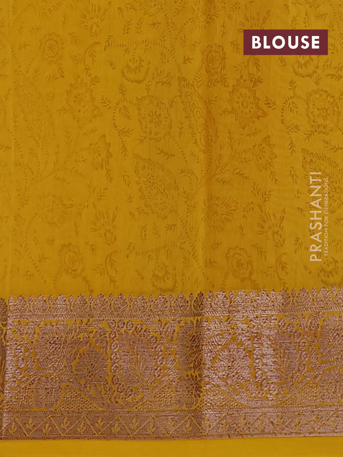Chanderi silk cotton saree mustard yellow with allover prints and banarasi style border - Image 4