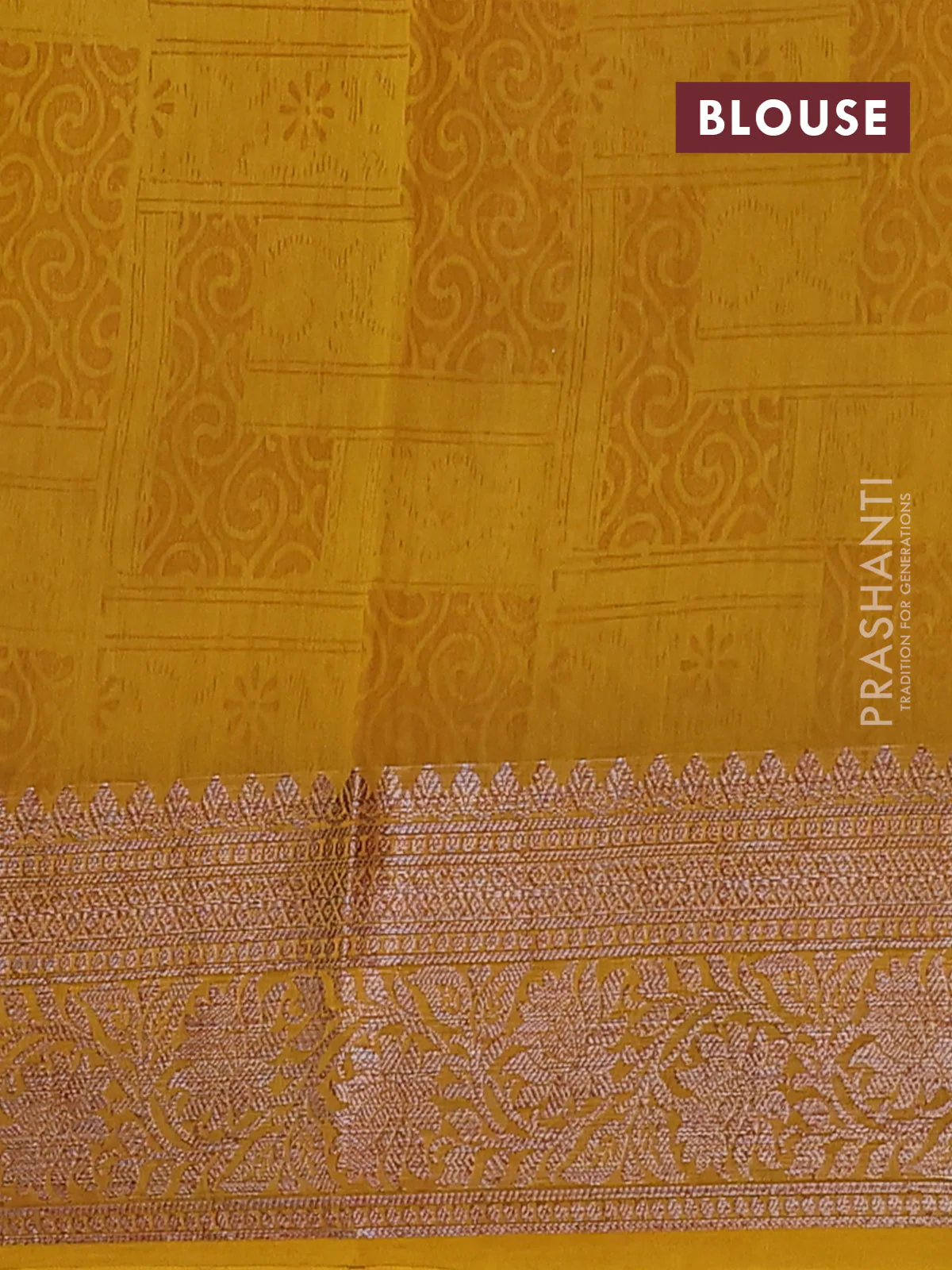 Chanderi silk cotton saree mustard yellow with allover prints and banarasi style border - Image 4