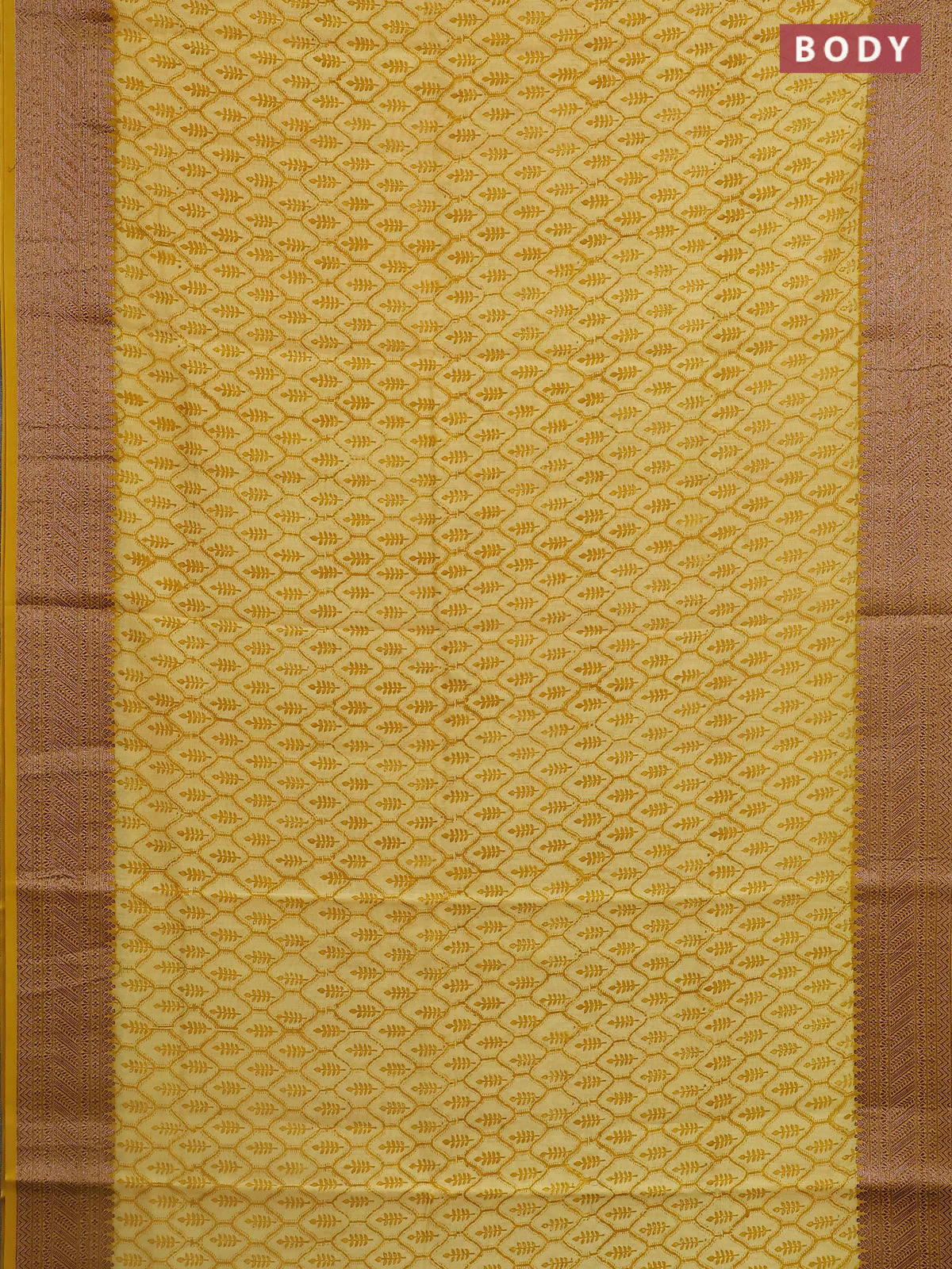 Chanderi silk cotton saree mustard yellow with allover prints and banarasi style border - Image 2