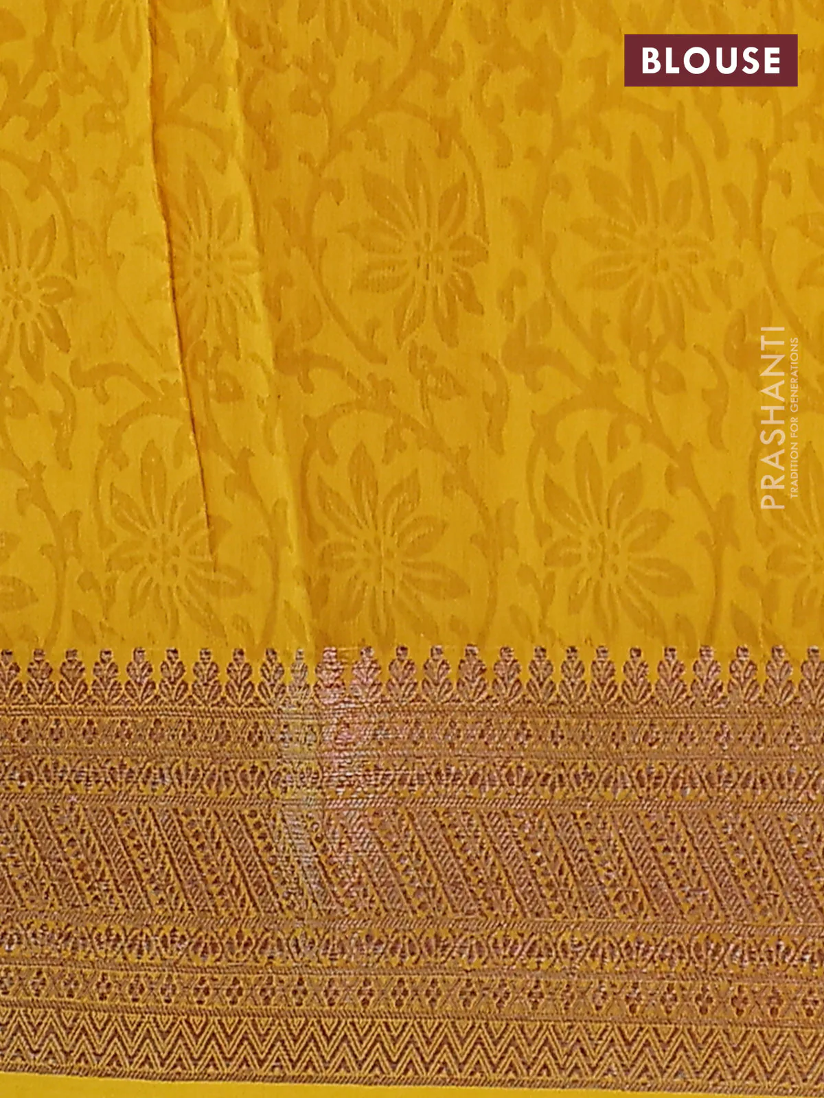 Chanderi silk cotton saree mustard yellow with allover prints and banarasi style border - Image 4