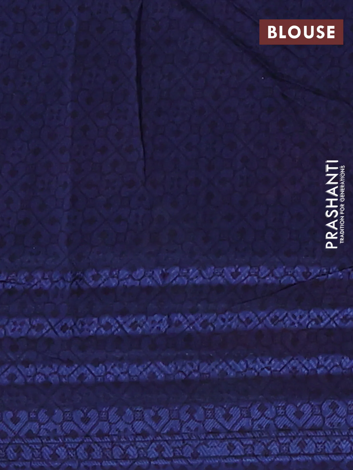 Chanderi silk cotton saree navy blue with allover prints and thread woven border - Image 4